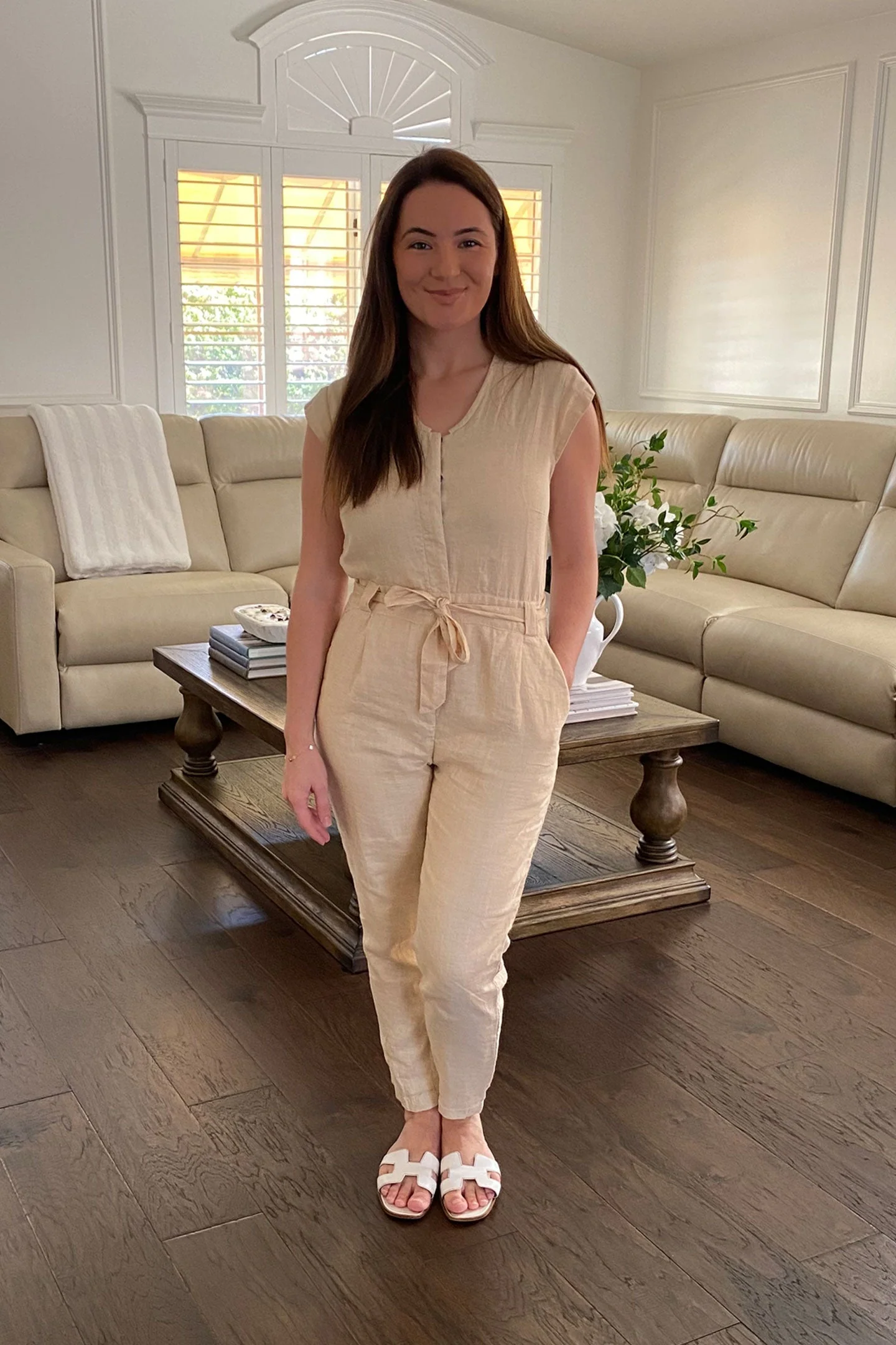 Evening Chai Jumpsuit in Neutral Beige - Image 8
