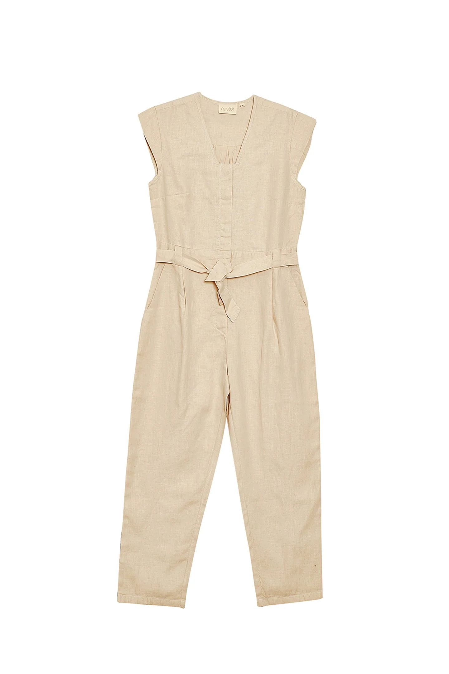 Evening Chai Jumpsuit in Neutral Beige - Image 9