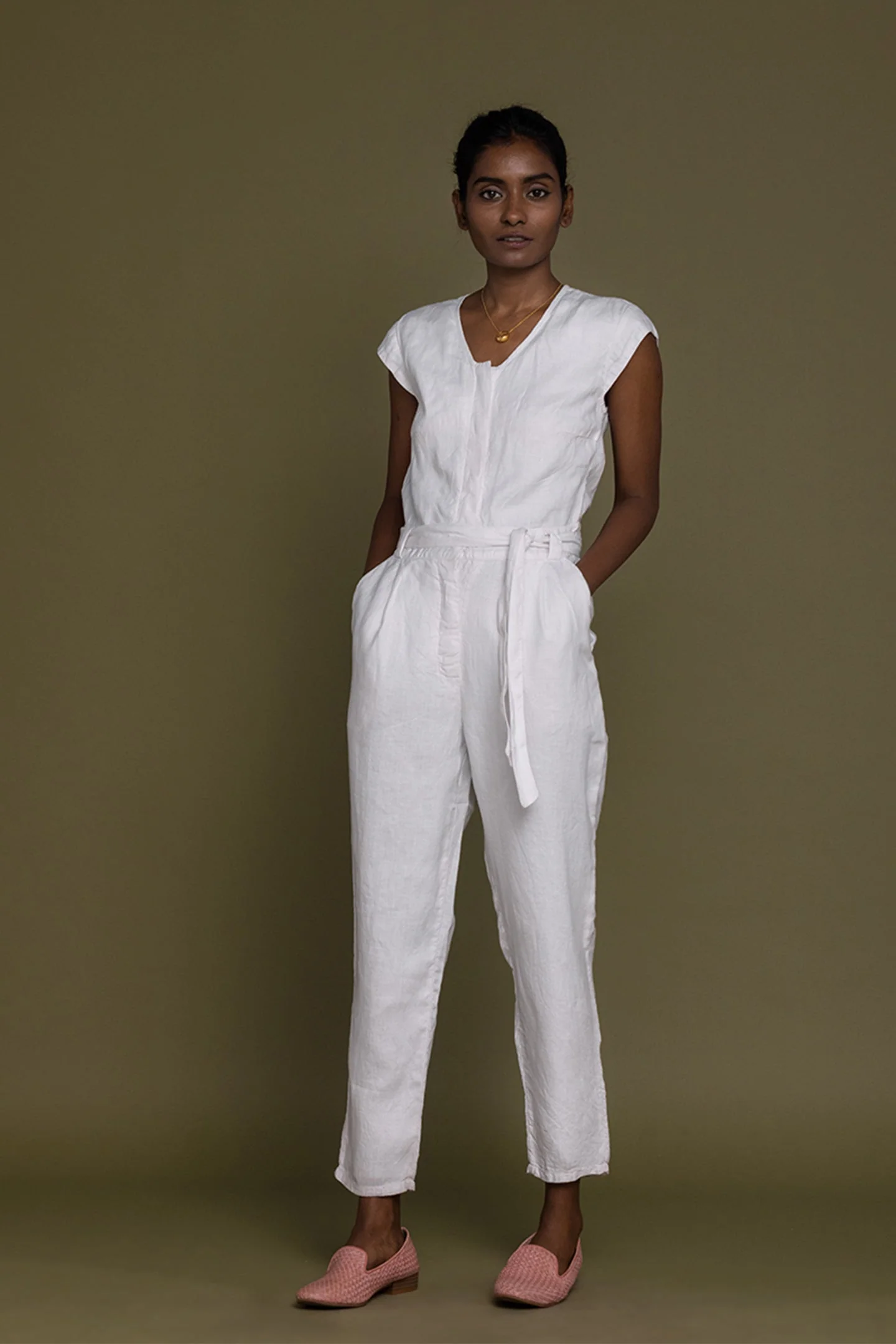 Evening Chai Jumpsuit in White - Image 6