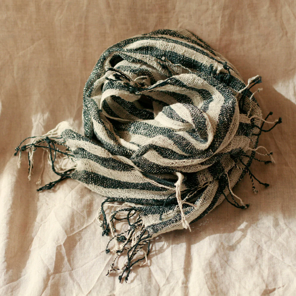 Fatima Hand-loomed Raw Cotton Scarf, in Black - Image 5