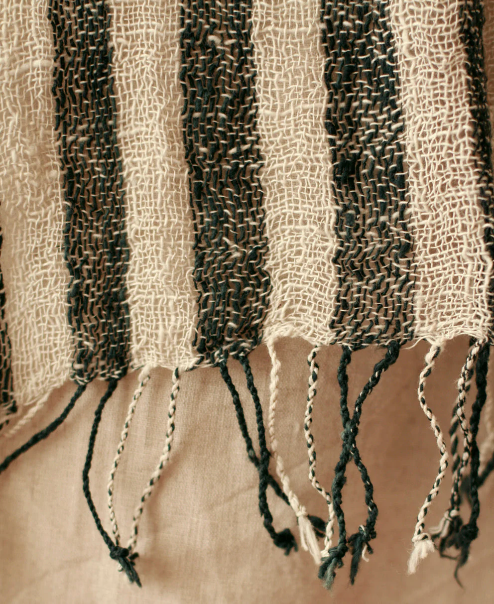 Fatima Hand-loomed Raw Cotton Scarf, in Black - Image 8