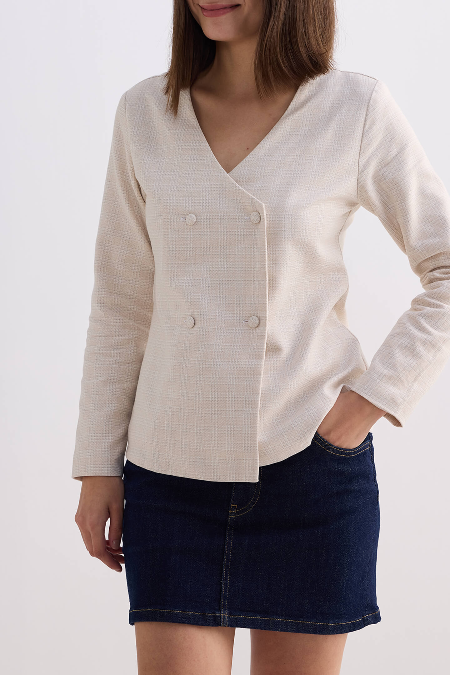 Fitted Cotton Tweed Jacket in Cream - Image 4