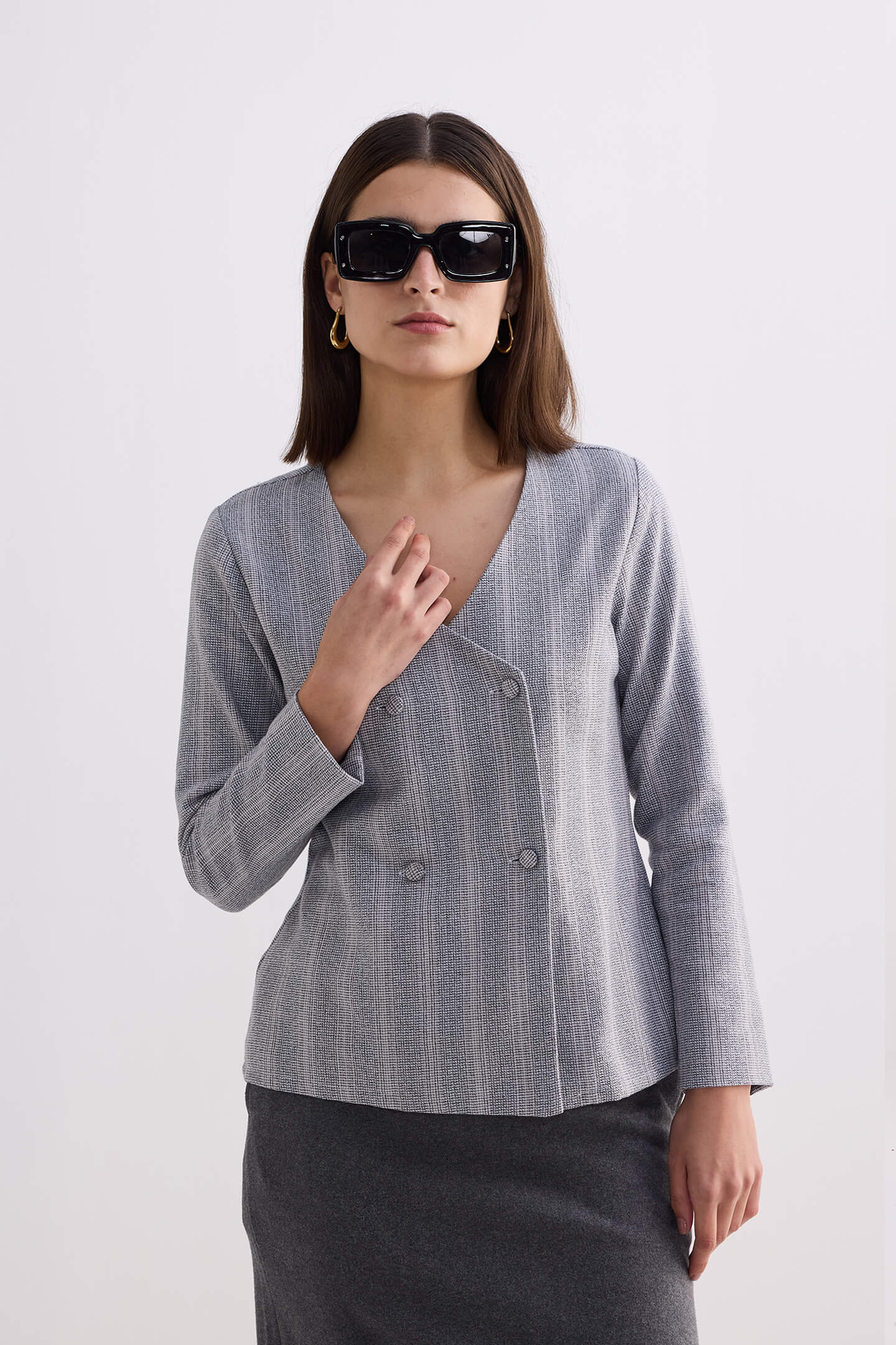Fitted Cotton Tweed Jacket in Grey - Image 5
