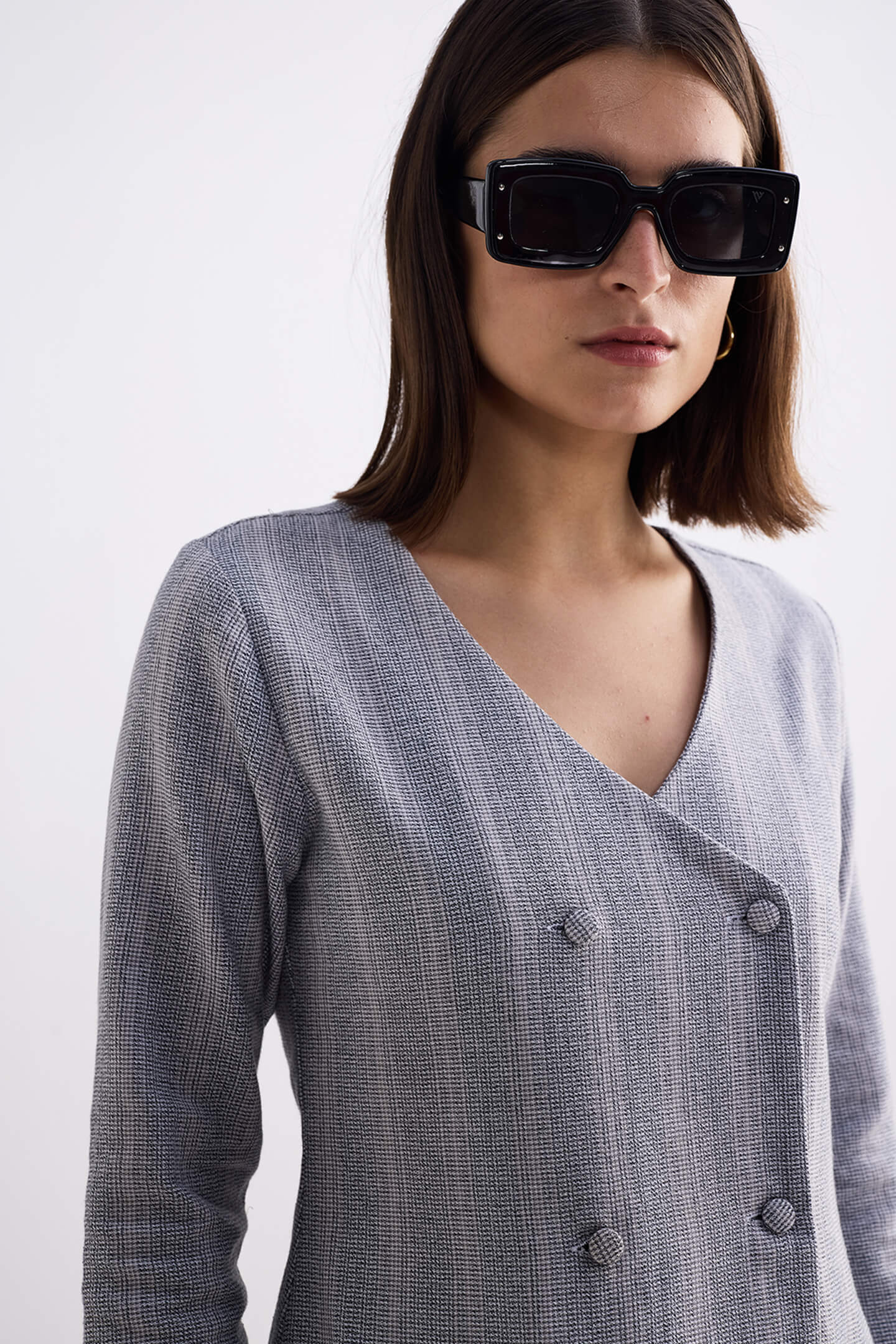 Fitted Cotton Tweed Jacket in Grey - Image 6