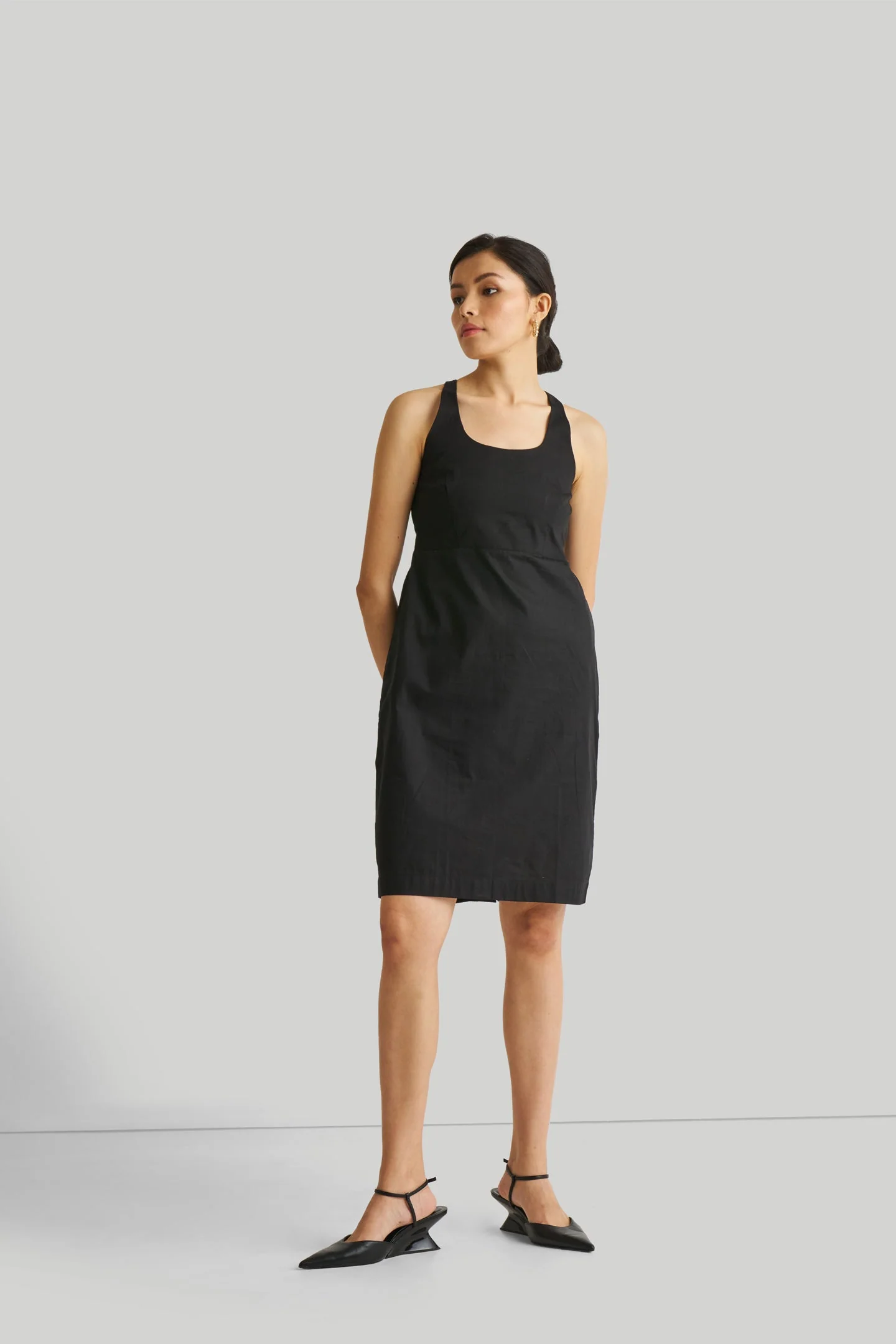 Fitted Knee Length Dress in Black - Image 6