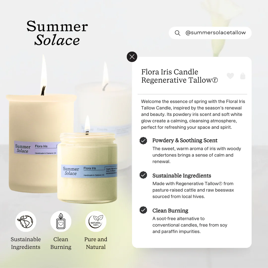 Flora Iris – Tallow Candle with Orris & Palo Santo | 6 oz - Image 6