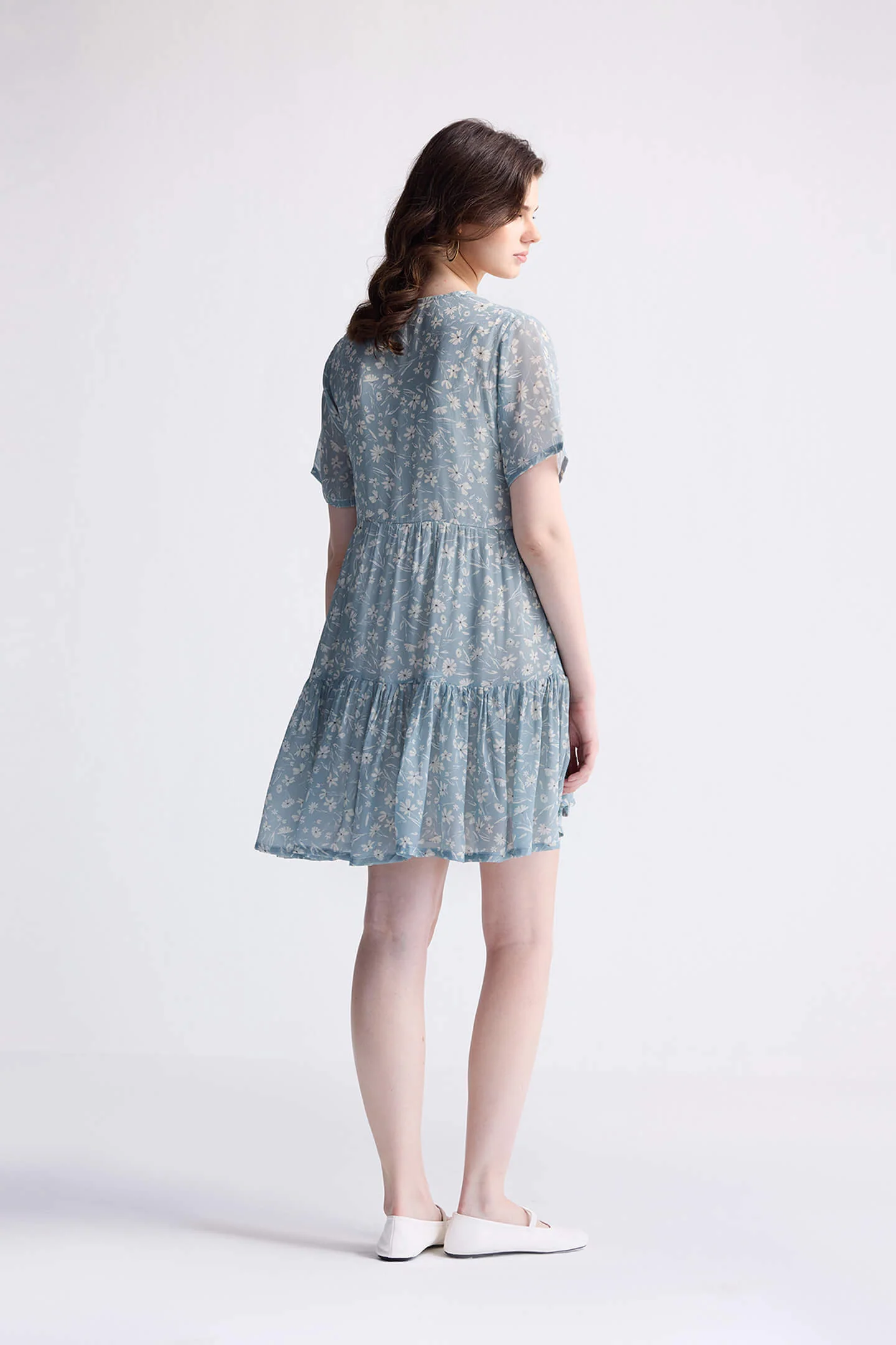 Floral Short Tiered dress in Light Blue - Image 2