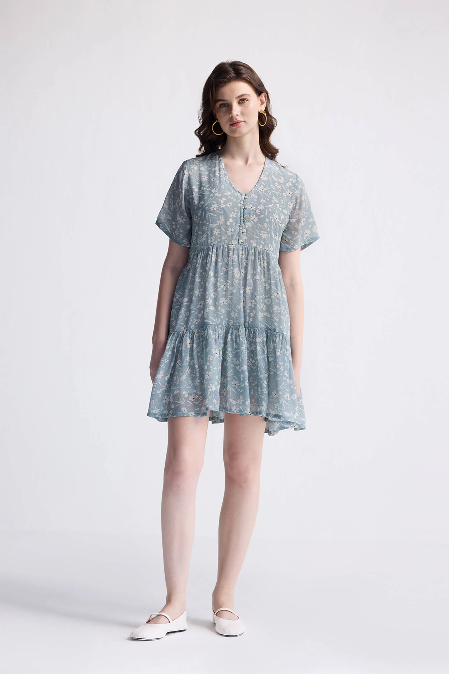 Floral Short Tiered dress in Light Blue - Image 6
