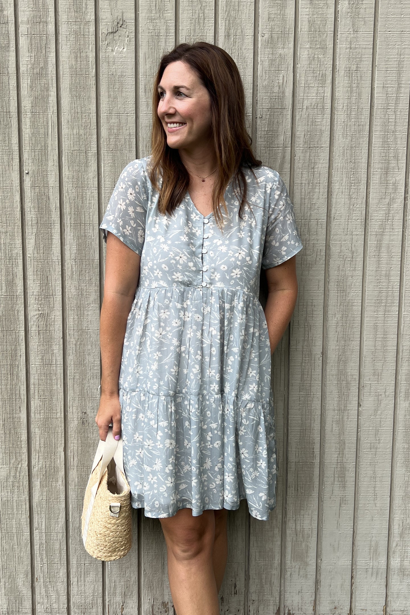 Floral Short Tiered dress in Light Blue - Image 8