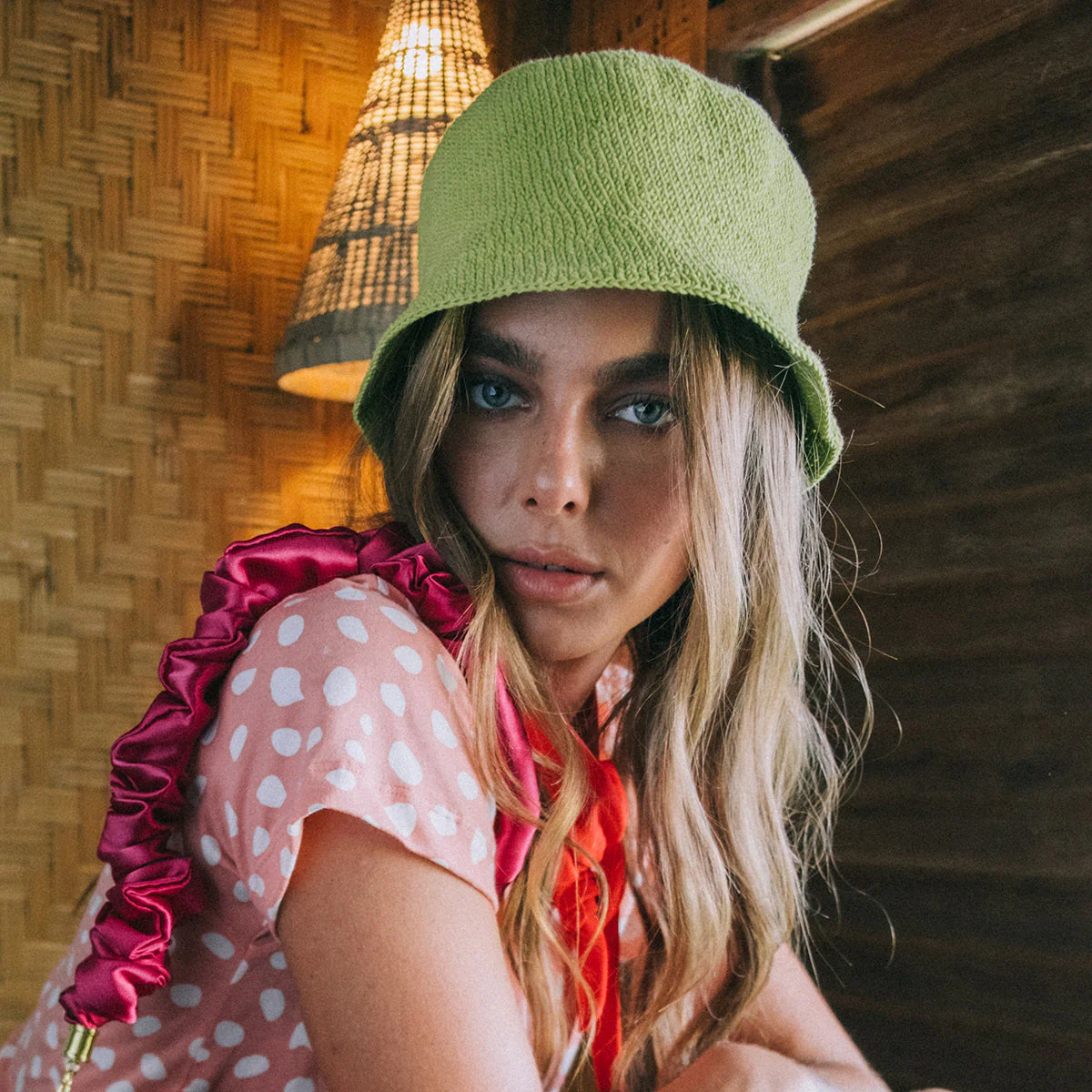 FLORETTE Crochet Bucket Hat In Lime Green - Image 2
