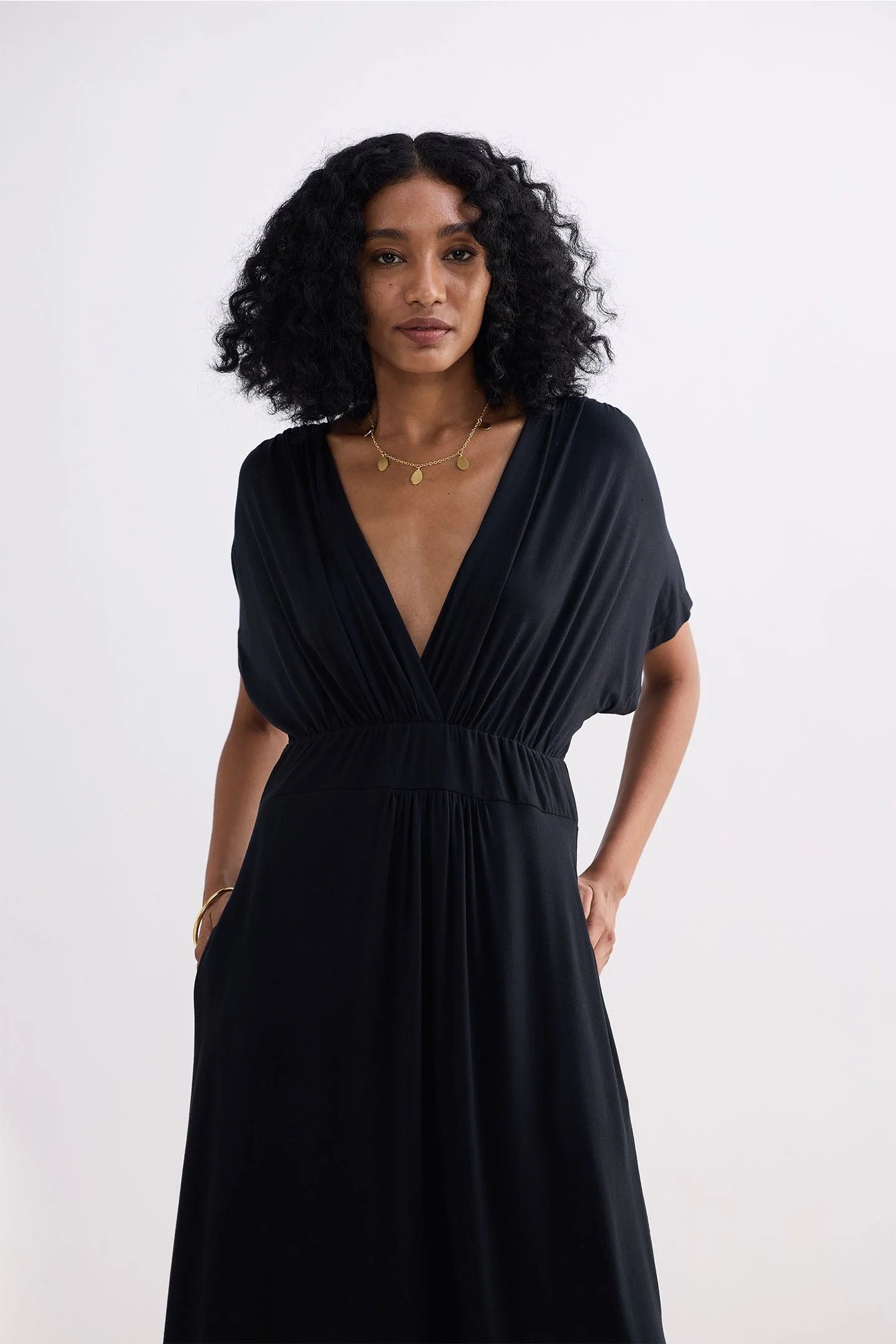 Flowy A-Line Maxi Dress with Side Slits in Black - Image 10