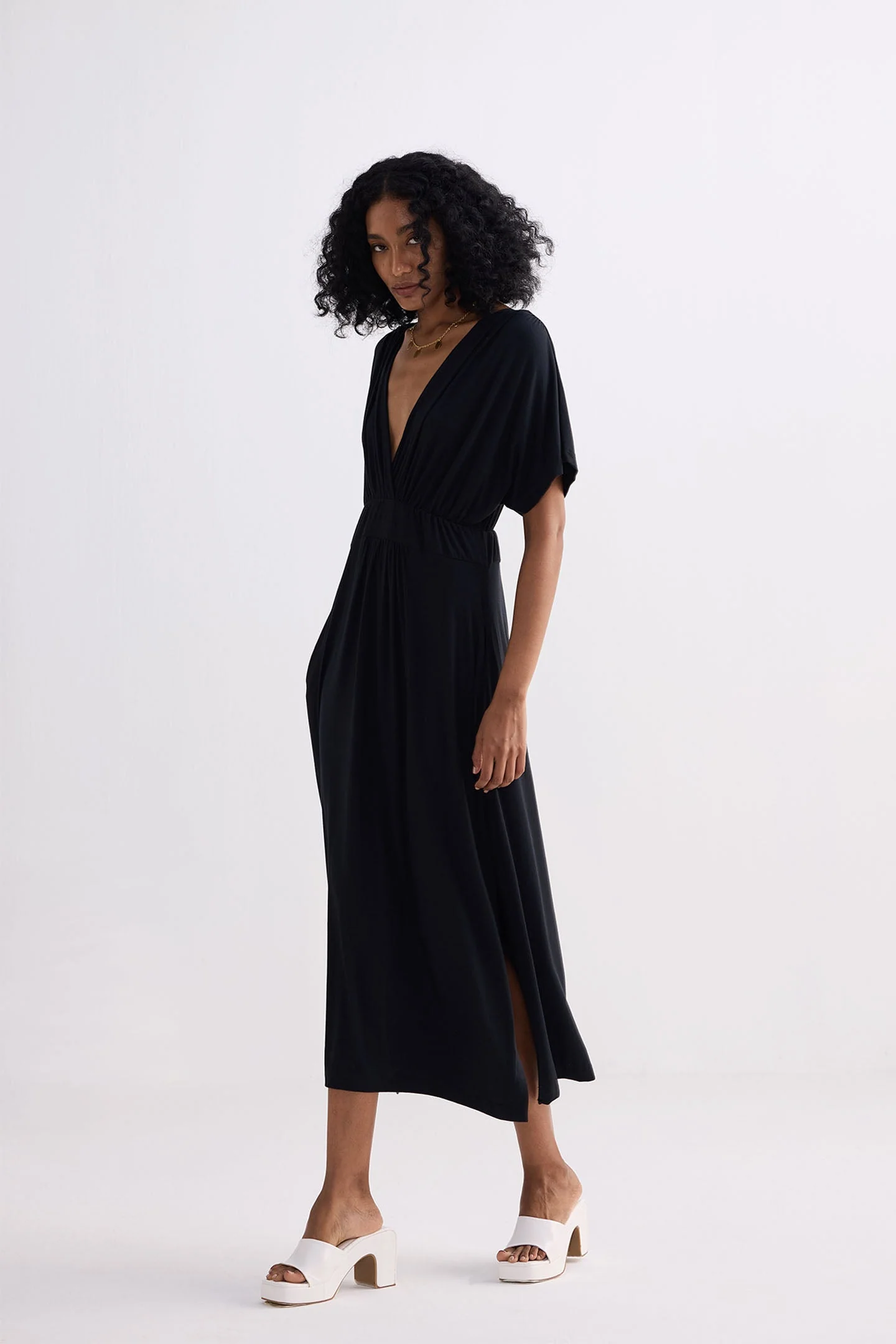 Flowy A-Line Maxi Dress with Side Slits in Black - Image 11