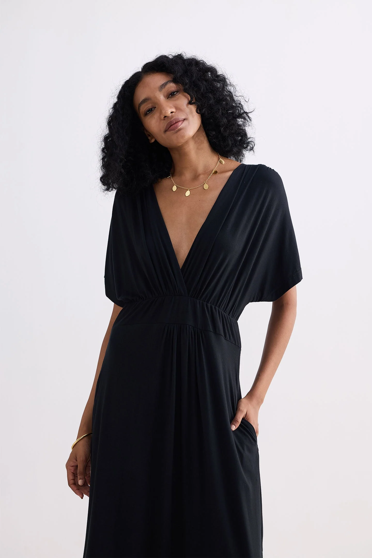 Flowy A-Line Maxi Dress with Side Slits in Black - Image 13