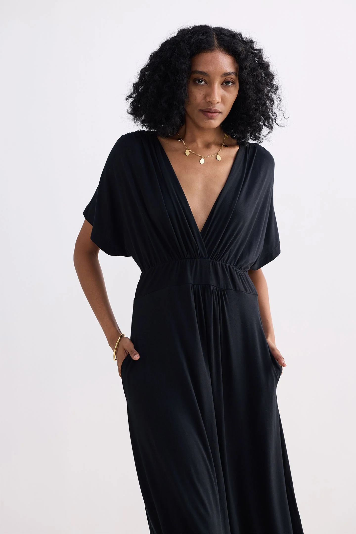 Flowy A-Line Maxi Dress with Side Slits in Black - Image 14