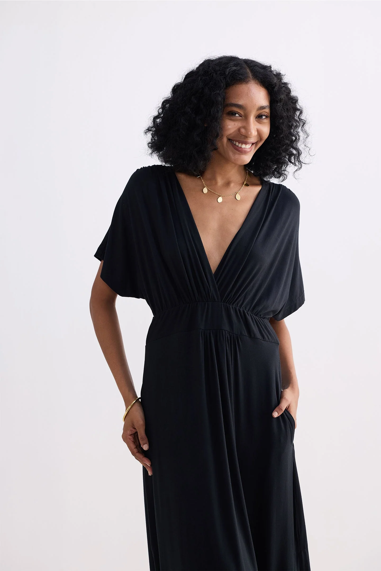 Flowy A-Line Maxi Dress with Side Slits in Black - Image 15