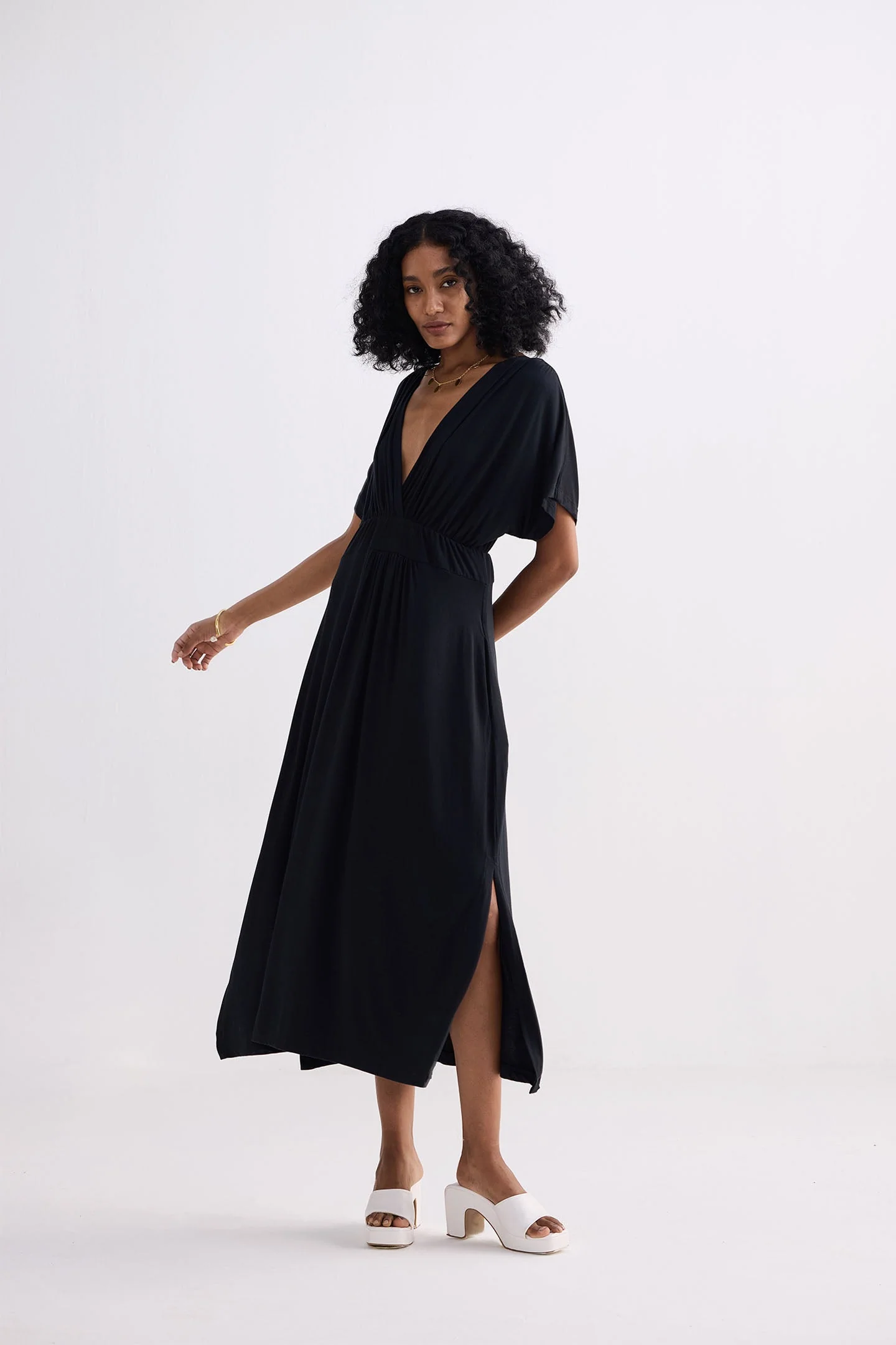 Flowy A-Line Maxi Dress with Side Slits in Black - Image 5