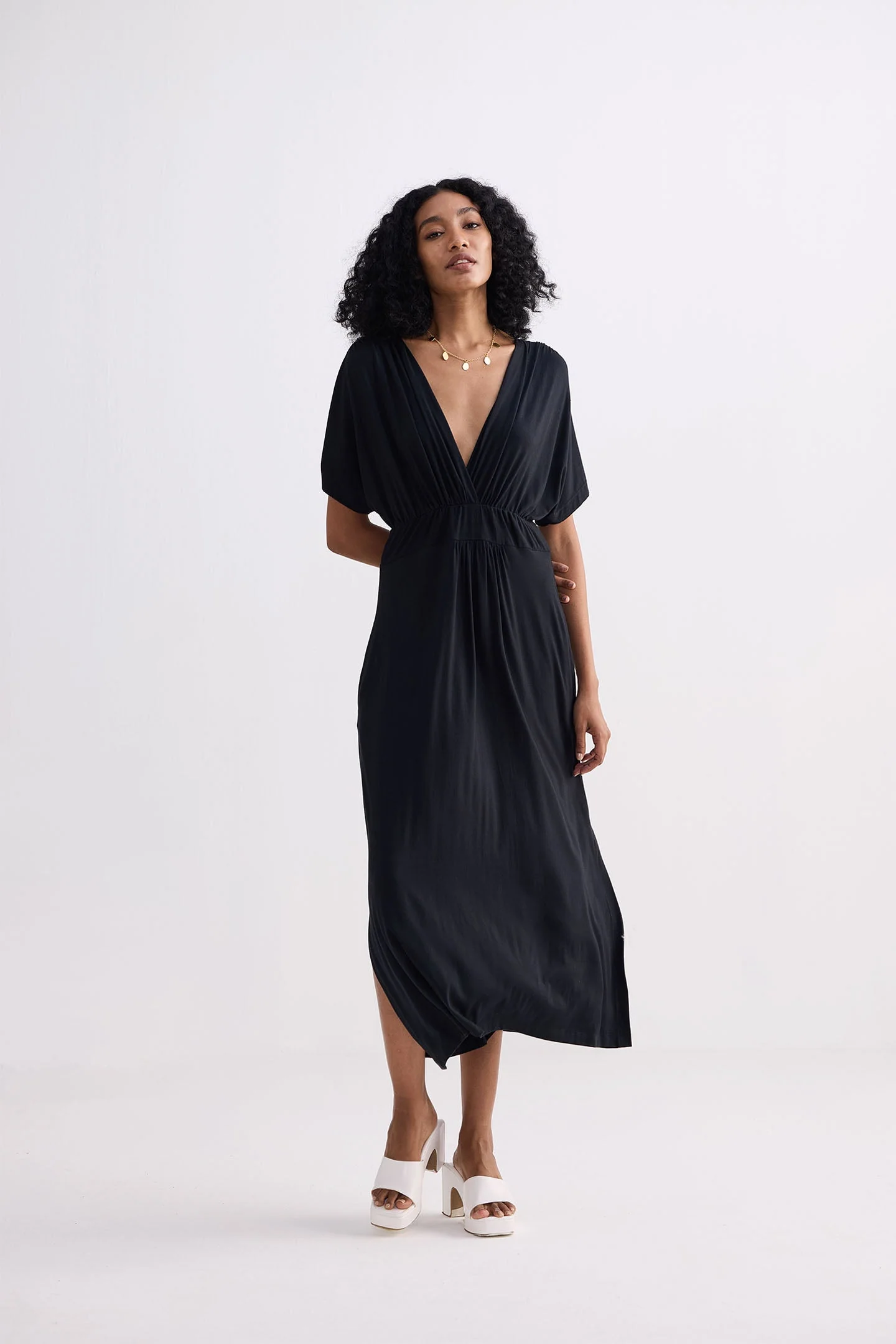 Flowy A-Line Maxi Dress with Side Slits in Black - Image 6