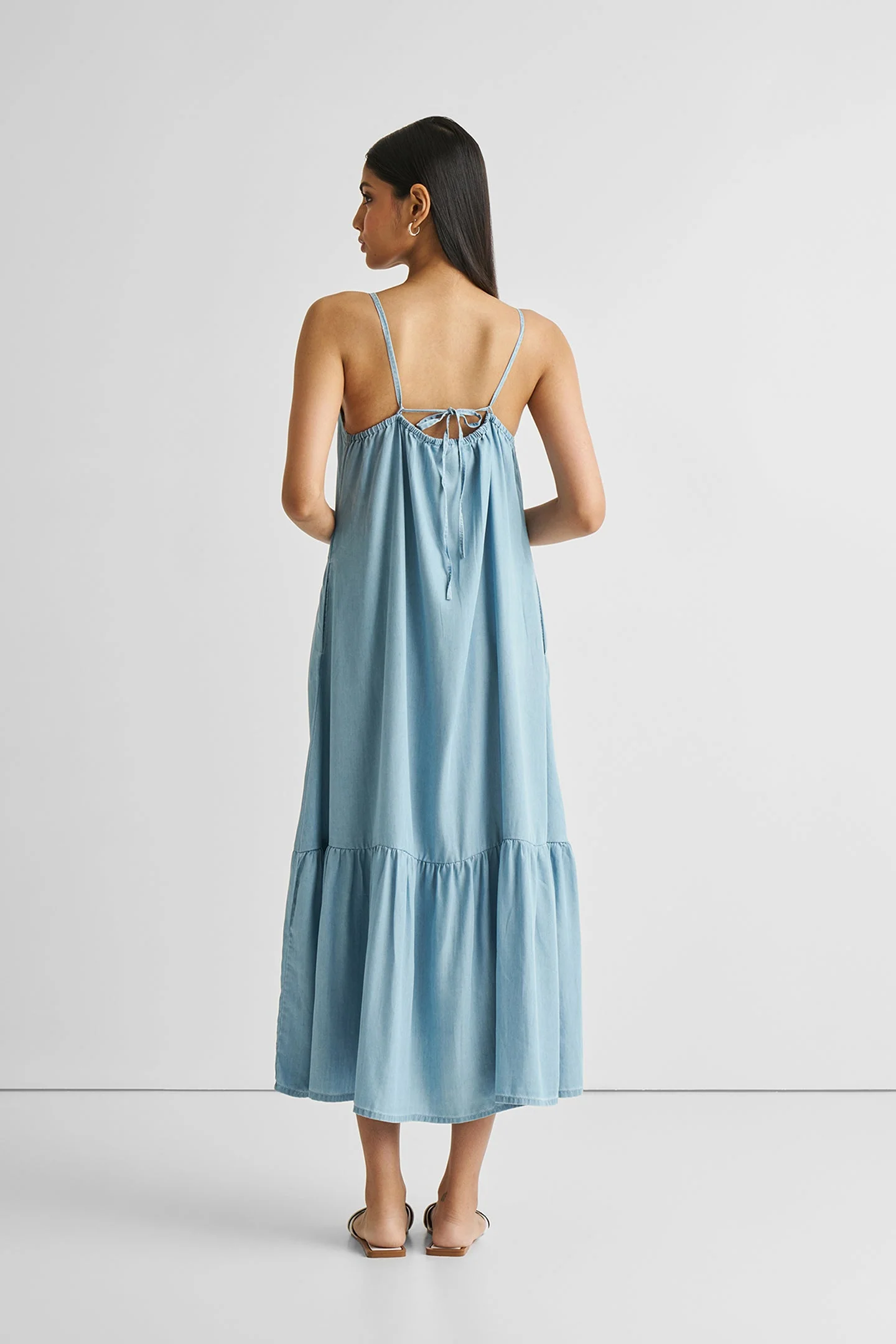 Flowy Maxi Dress in Blue Denim - Image 2