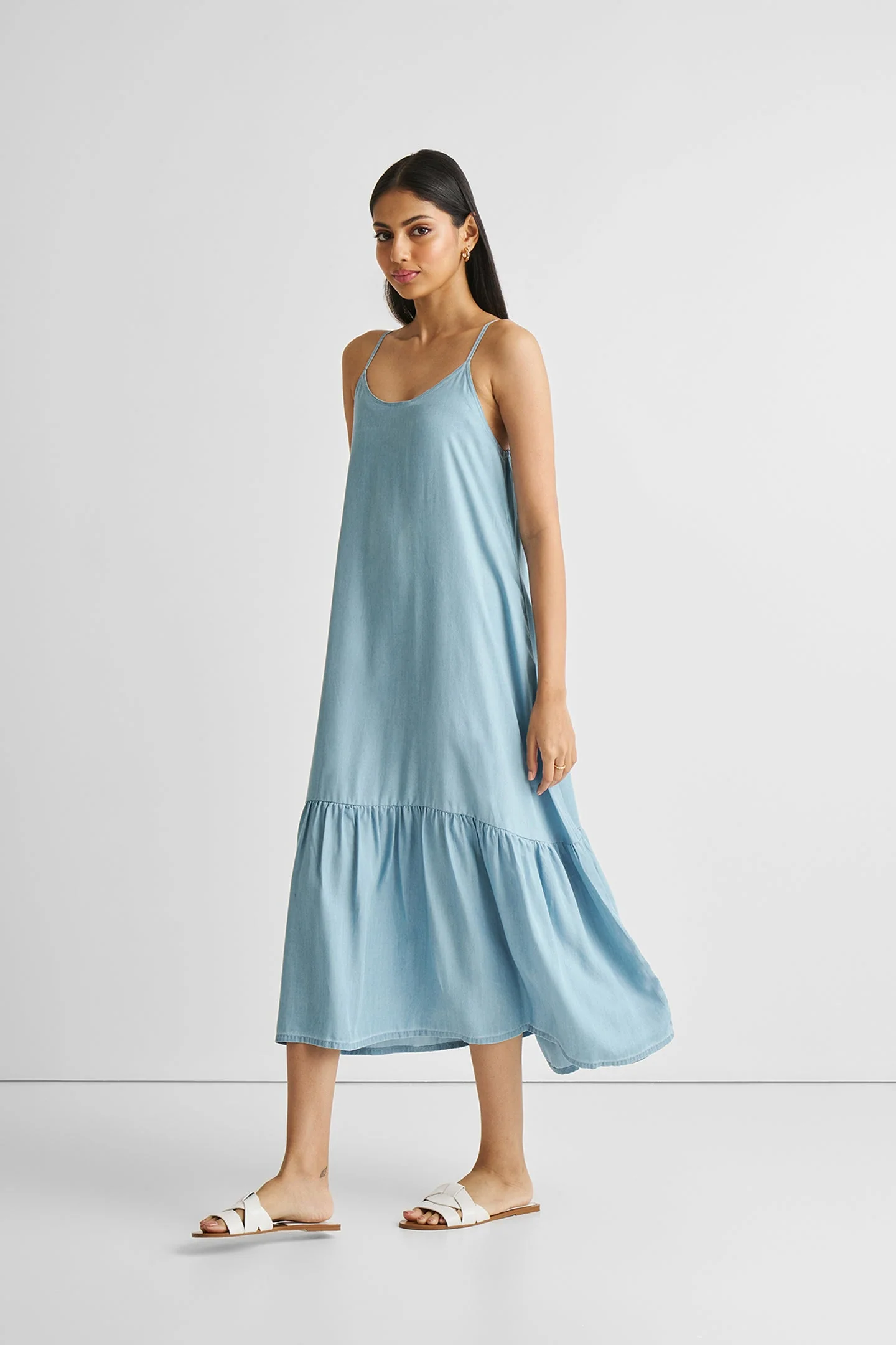 Flowy Maxi Dress in Blue Denim - Image 5