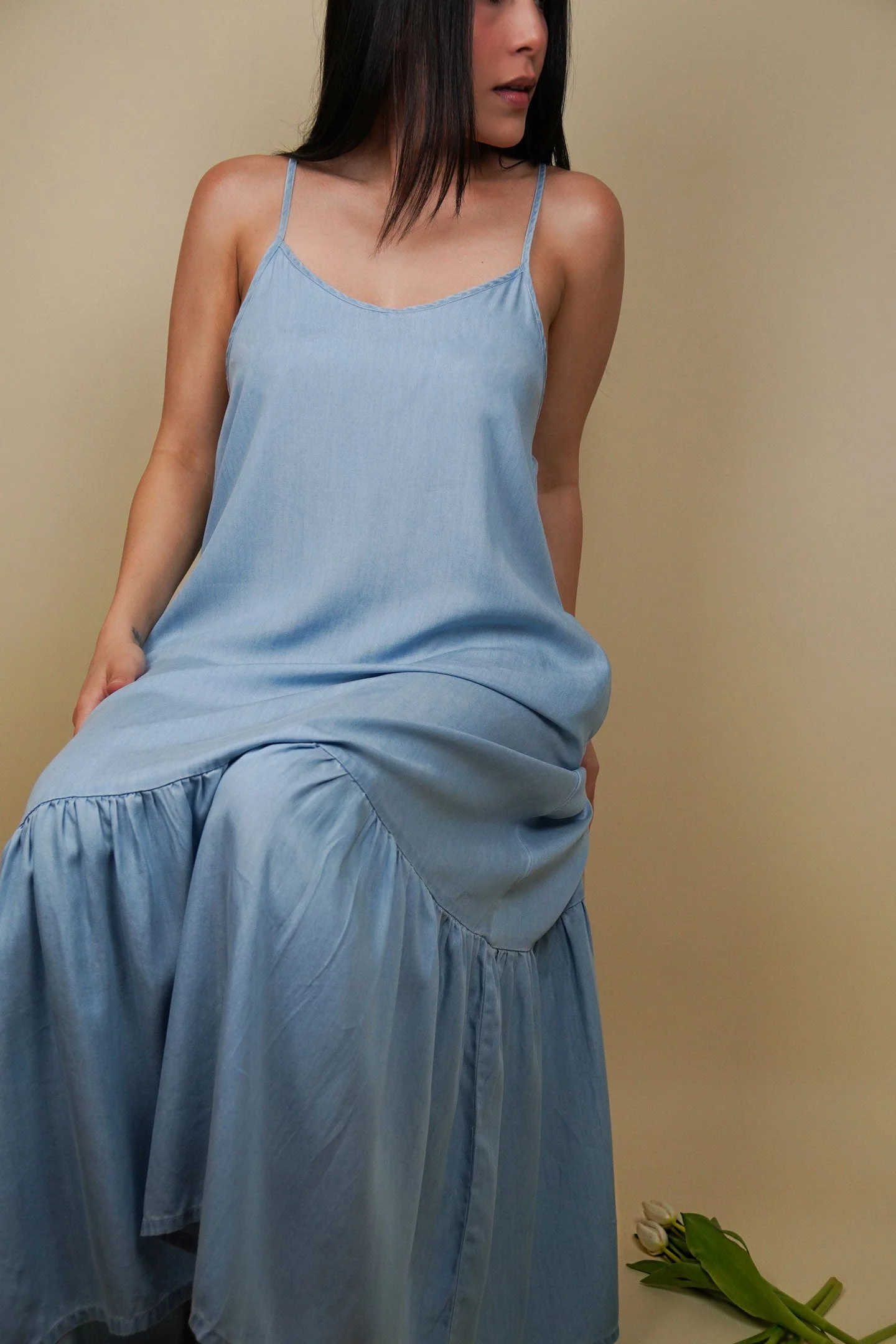 Flowy Maxi Dress in Blue Denim - Image 9