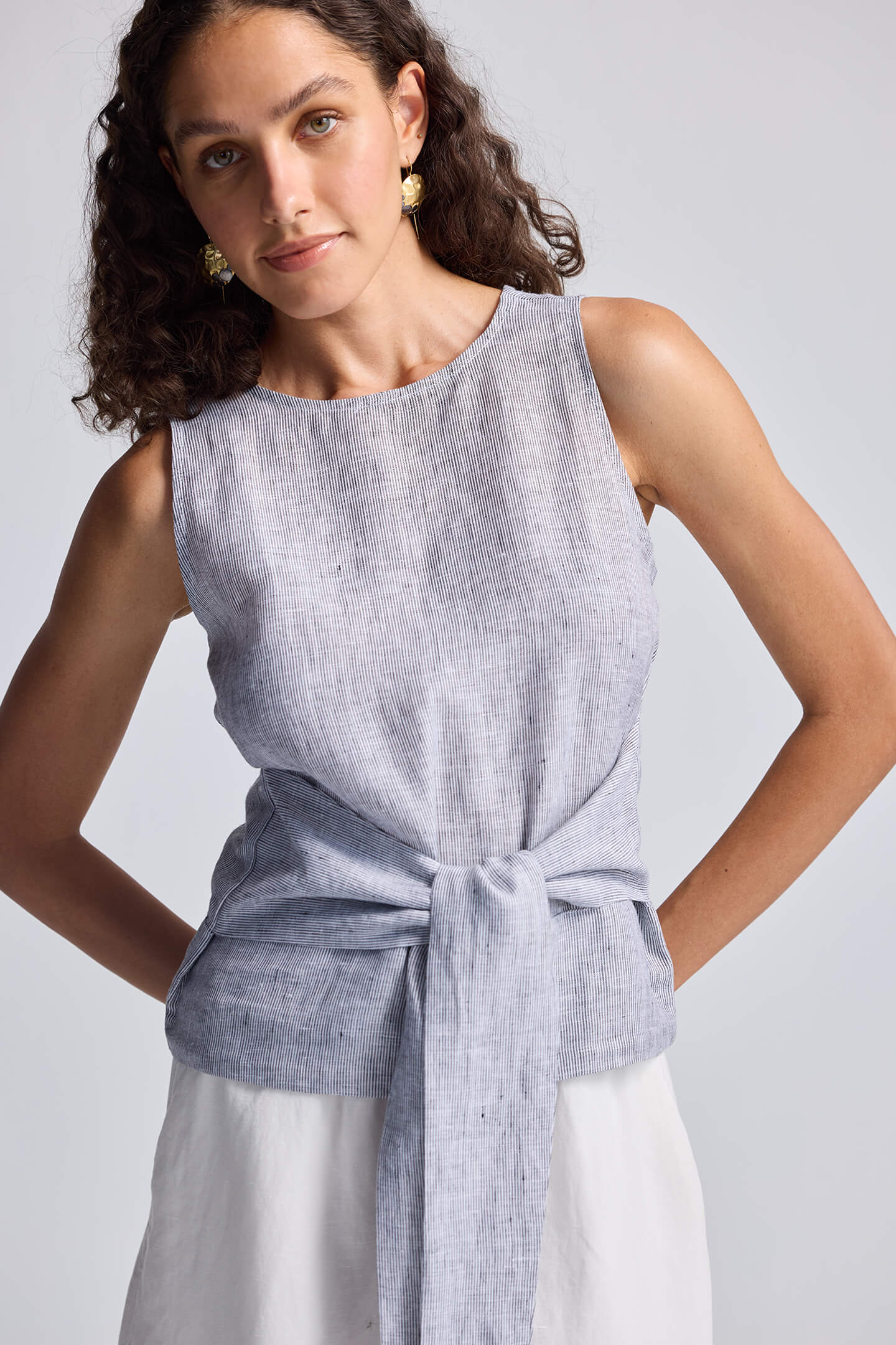 Front-tie Top in Linen Stripes - Image 3
