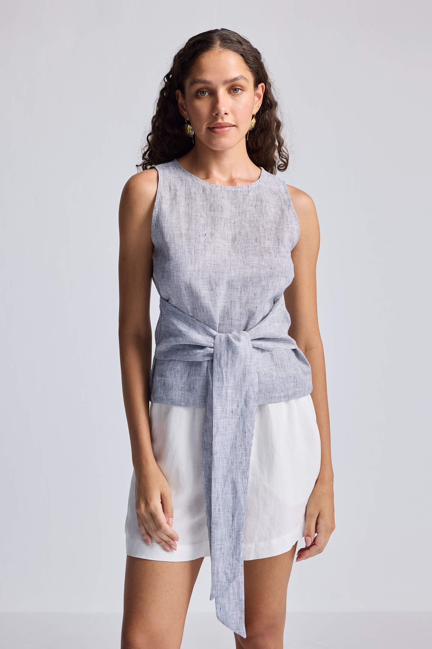 Front-tie Top in Linen Stripes - Image 4
