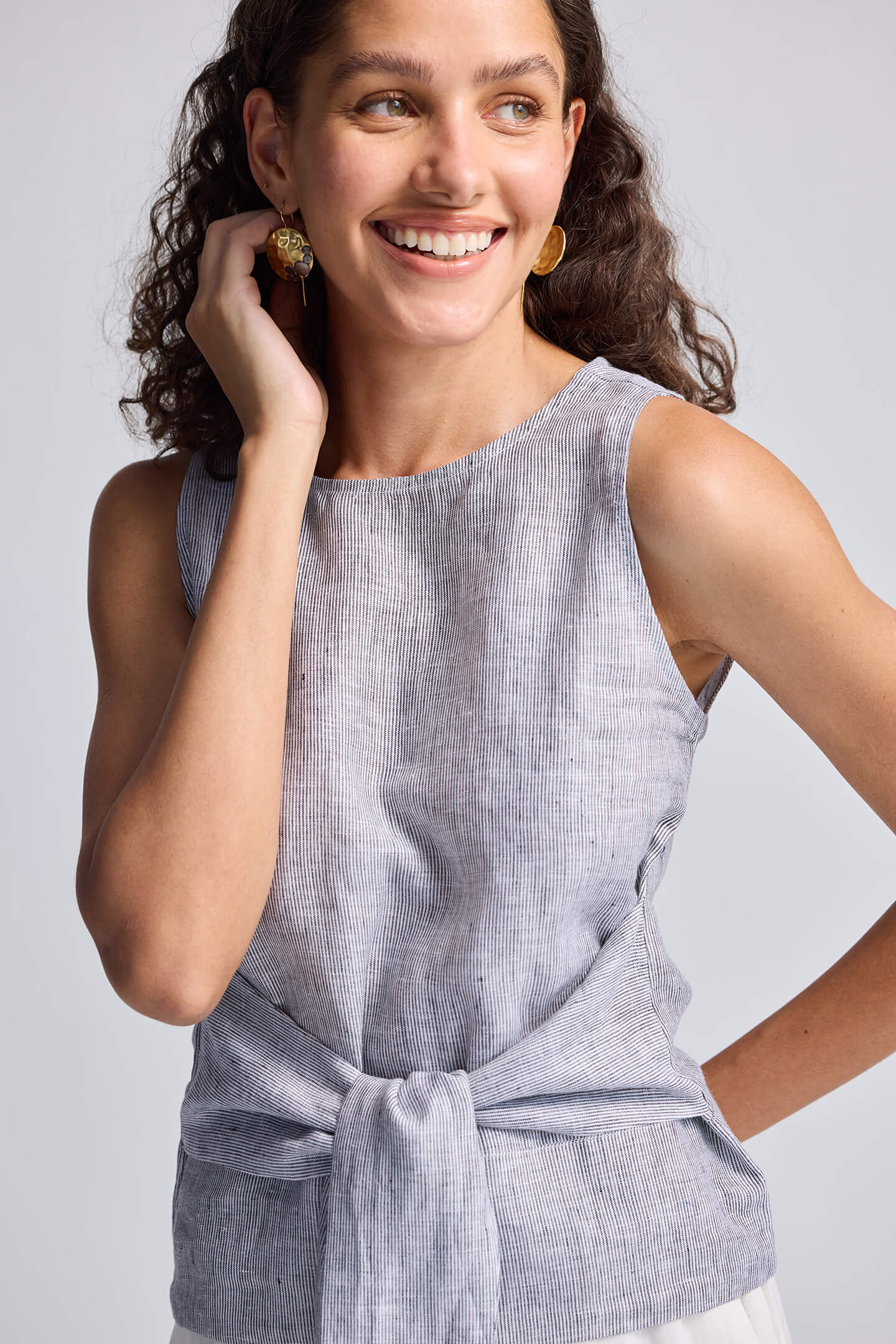 Front-tie Top in Linen Stripes - Image 5