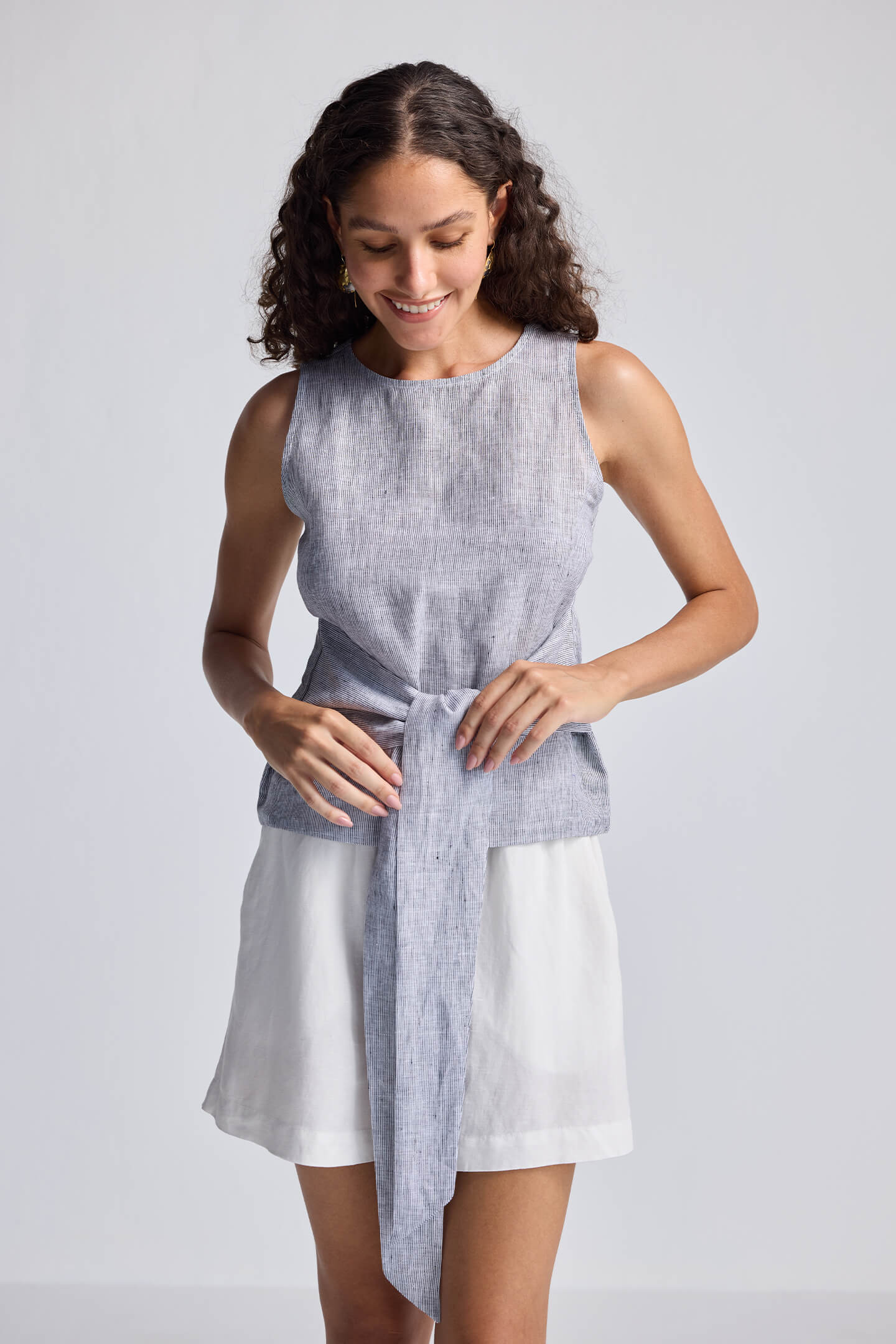 Front-tie Top in Linen Stripes - Image 8