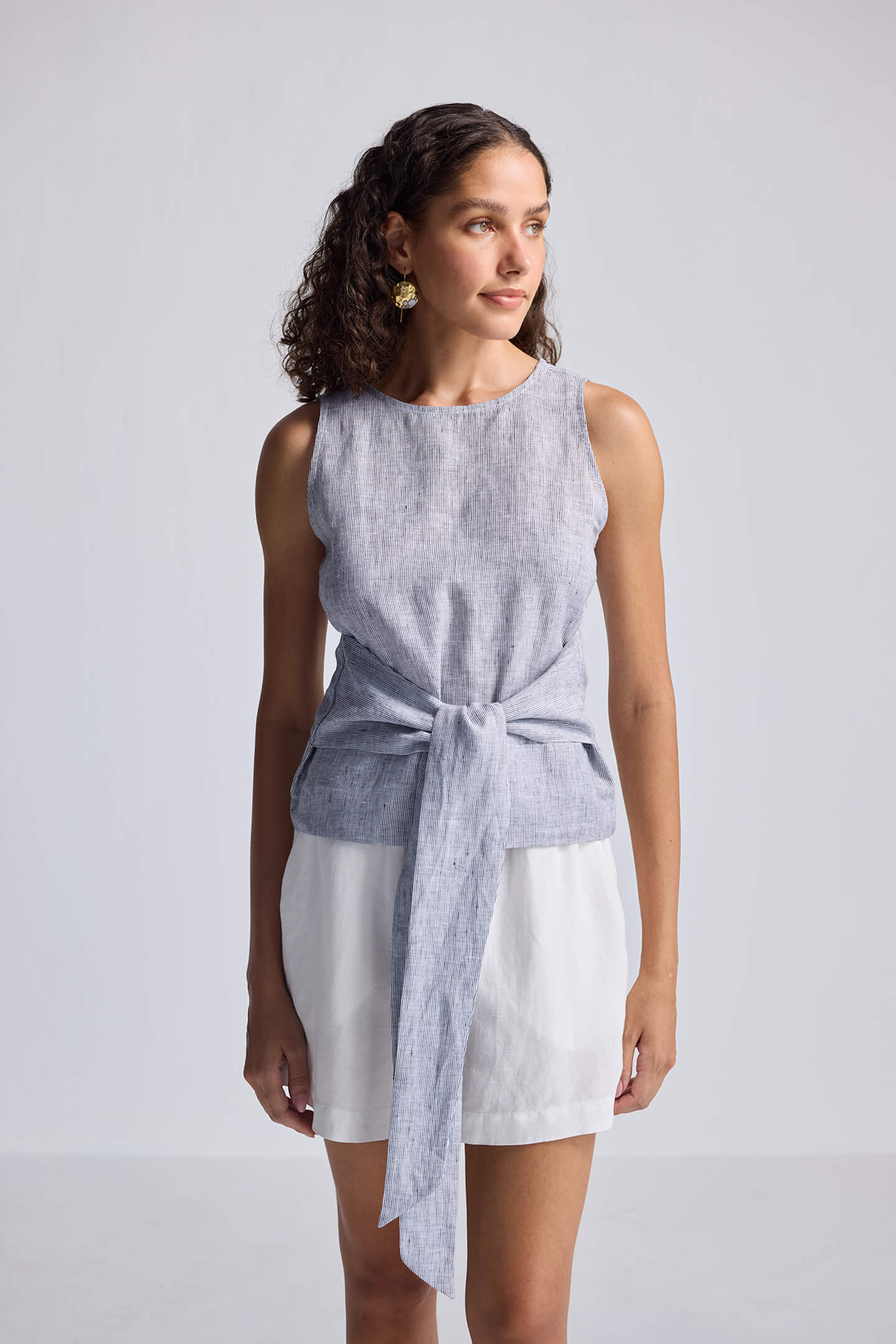 Front-tie Top in Linen Stripes - Image 9