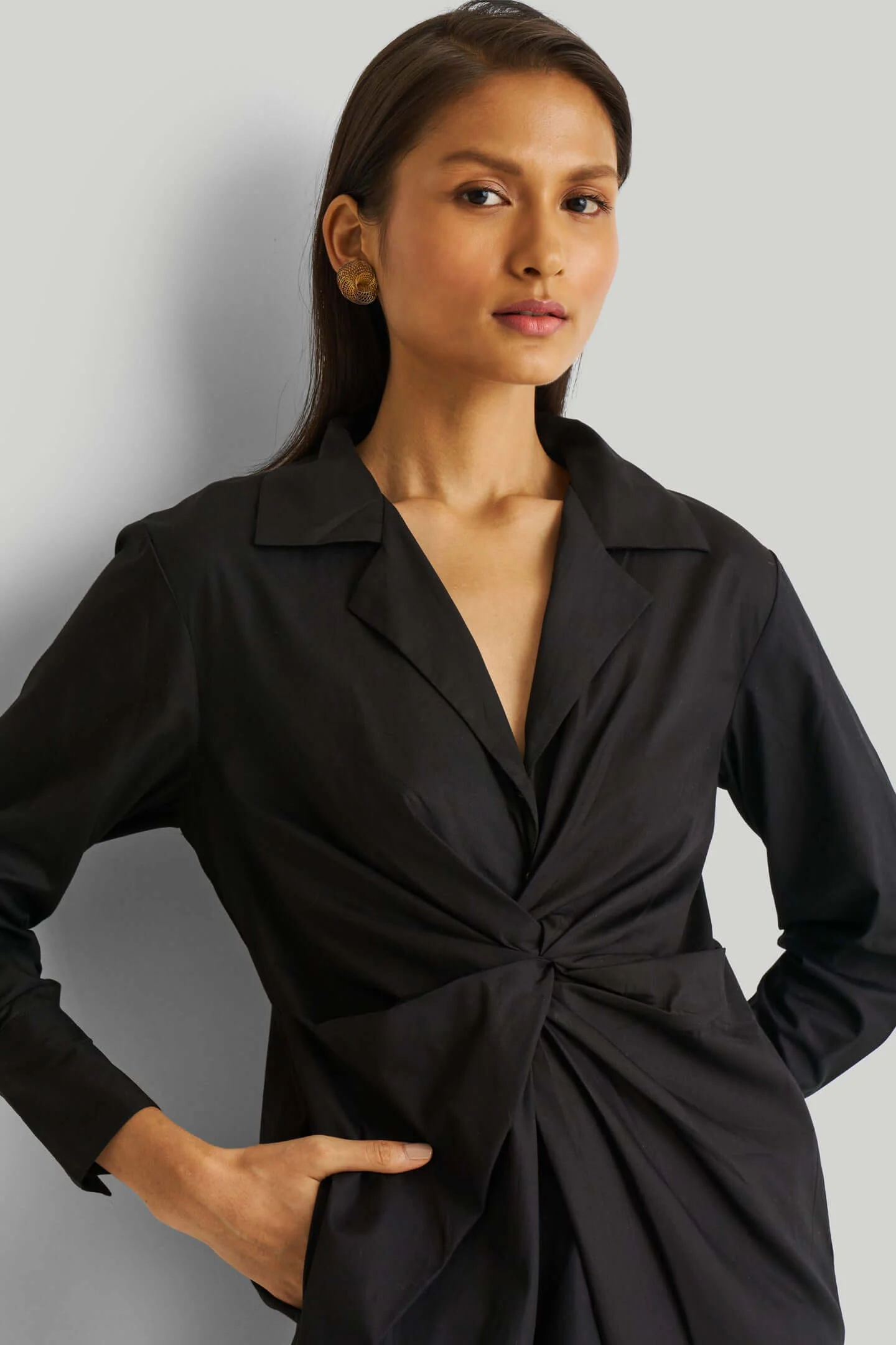 Front Twist Dress in Black - Image 3
