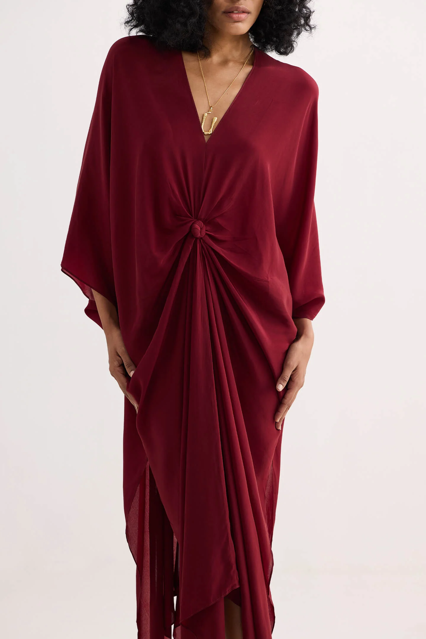Front Twist Kaftan Dress in Burgundy - Image 4