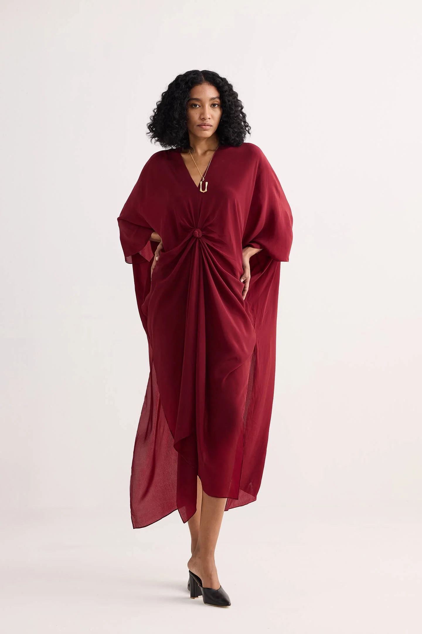 Front Twist Kaftan Dress in Burgundy - Image 5