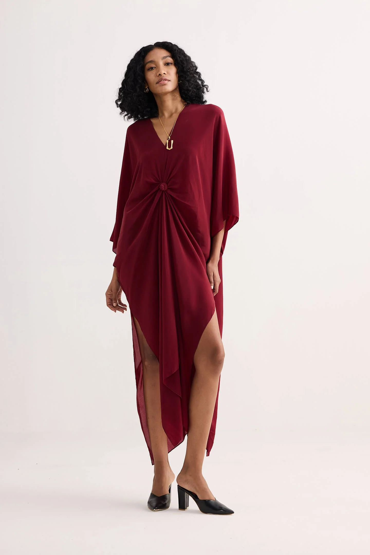 Front Twist Kaftan Dress in Burgundy - Image 6