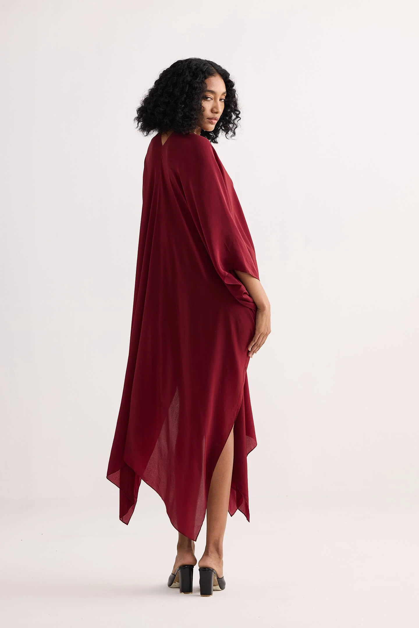 Front Twist Kaftan Dress in Burgundy - Image 7