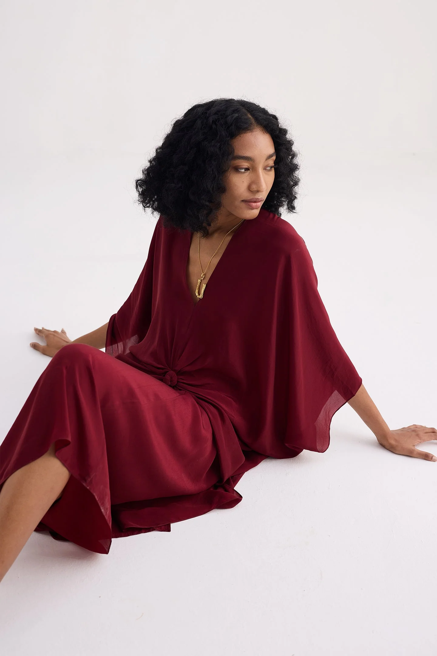 Front Twist Kaftan Dress in Burgundy - Image 8