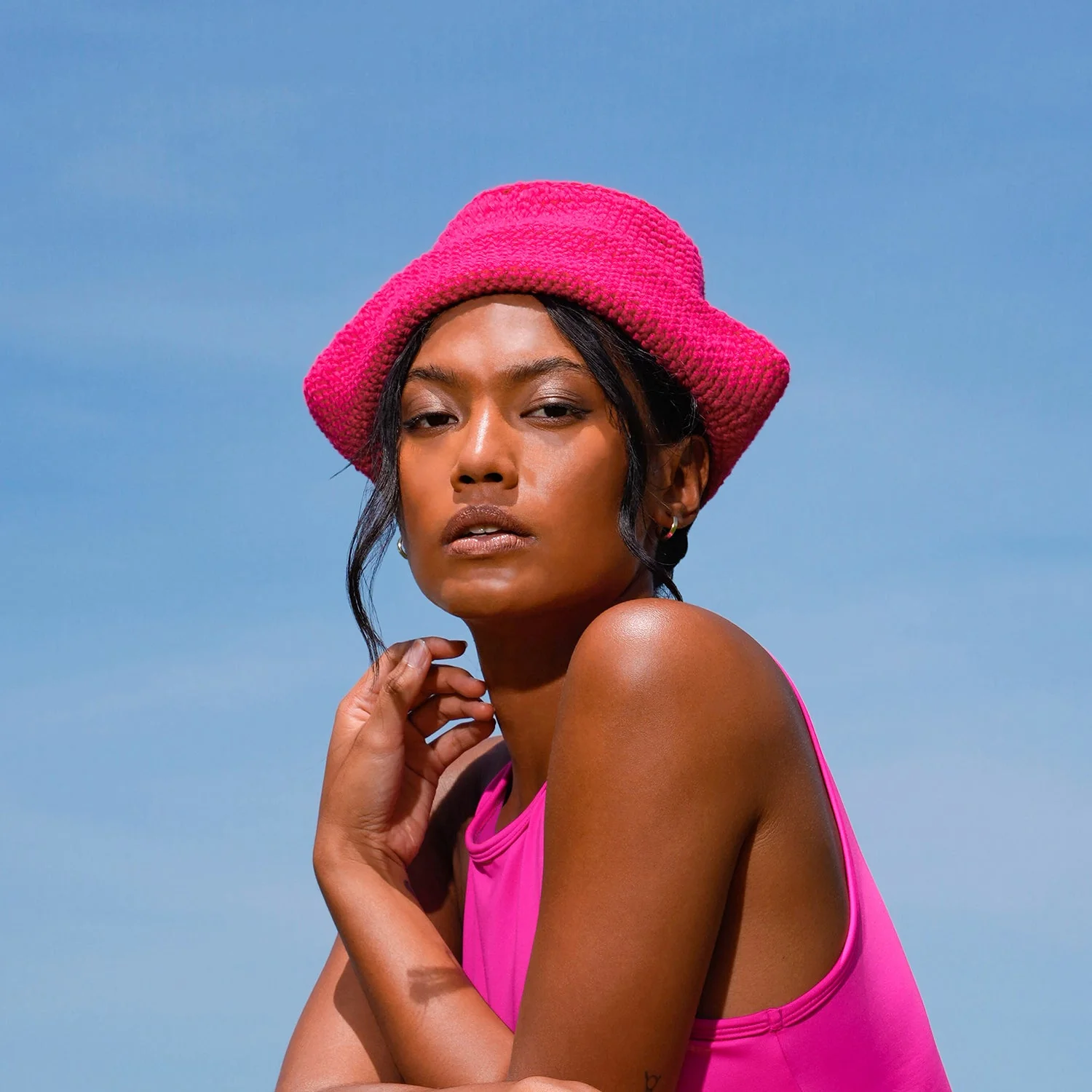 GANI Crochet Hat in Hot Pink - Image 3