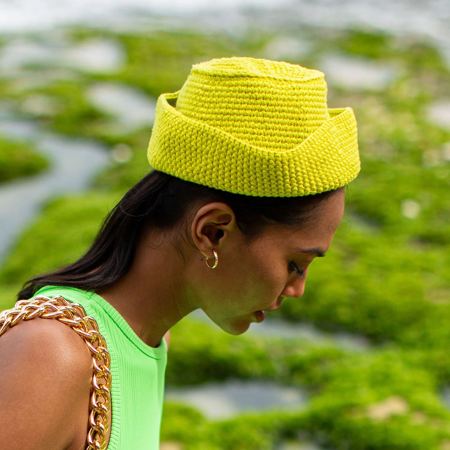 GANI Crochet Hat in Neon Green - Image 4