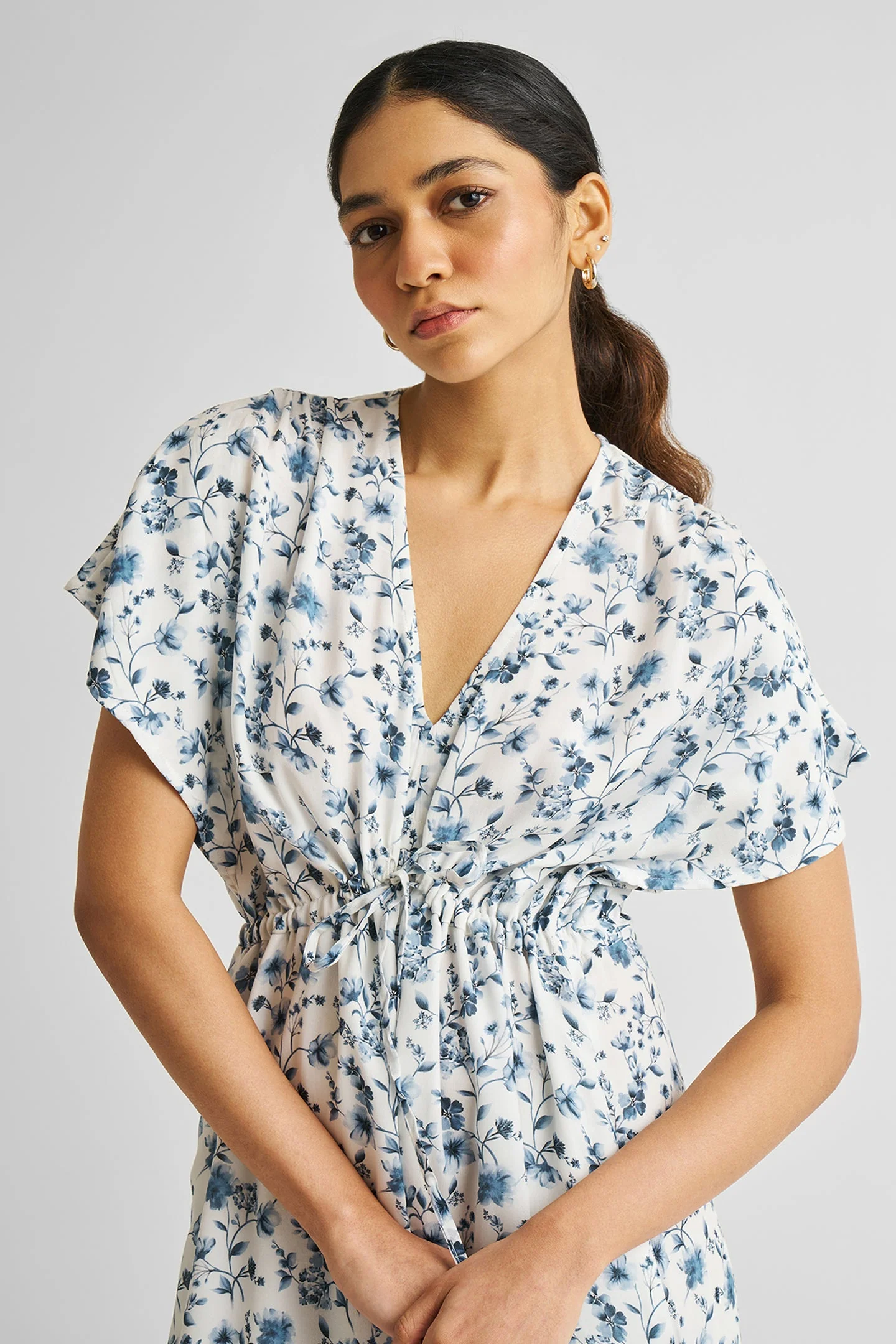 Gathered Maxi Dress in Blue Florals - Image 3