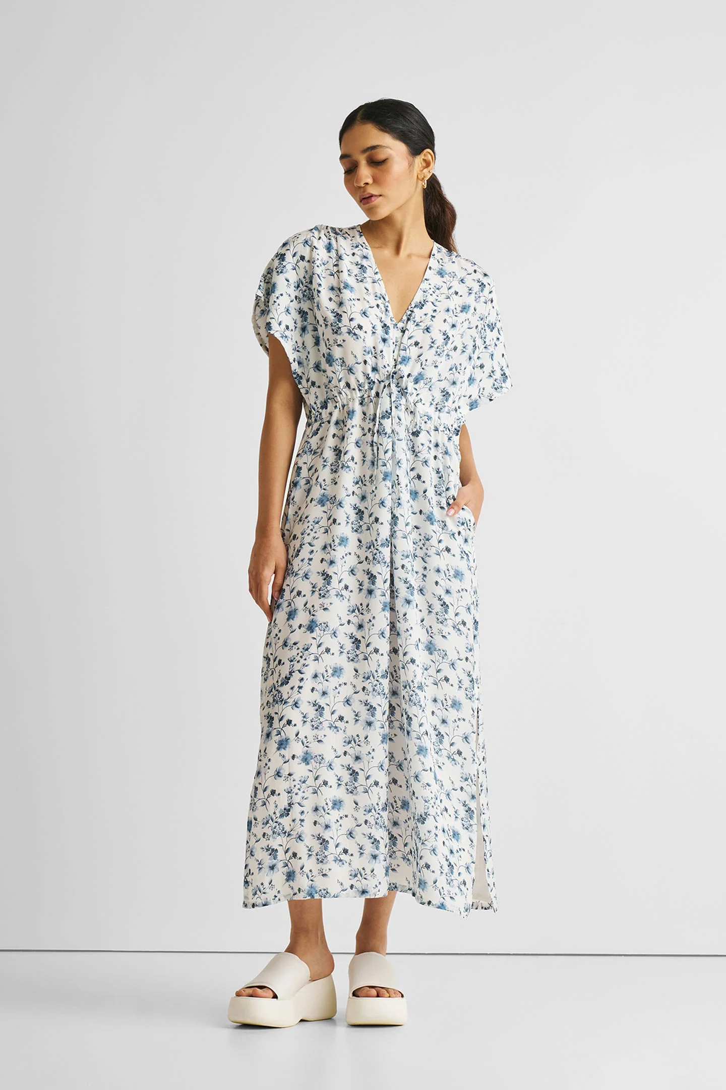 Gathered Maxi Dress in Blue Florals - Image 4