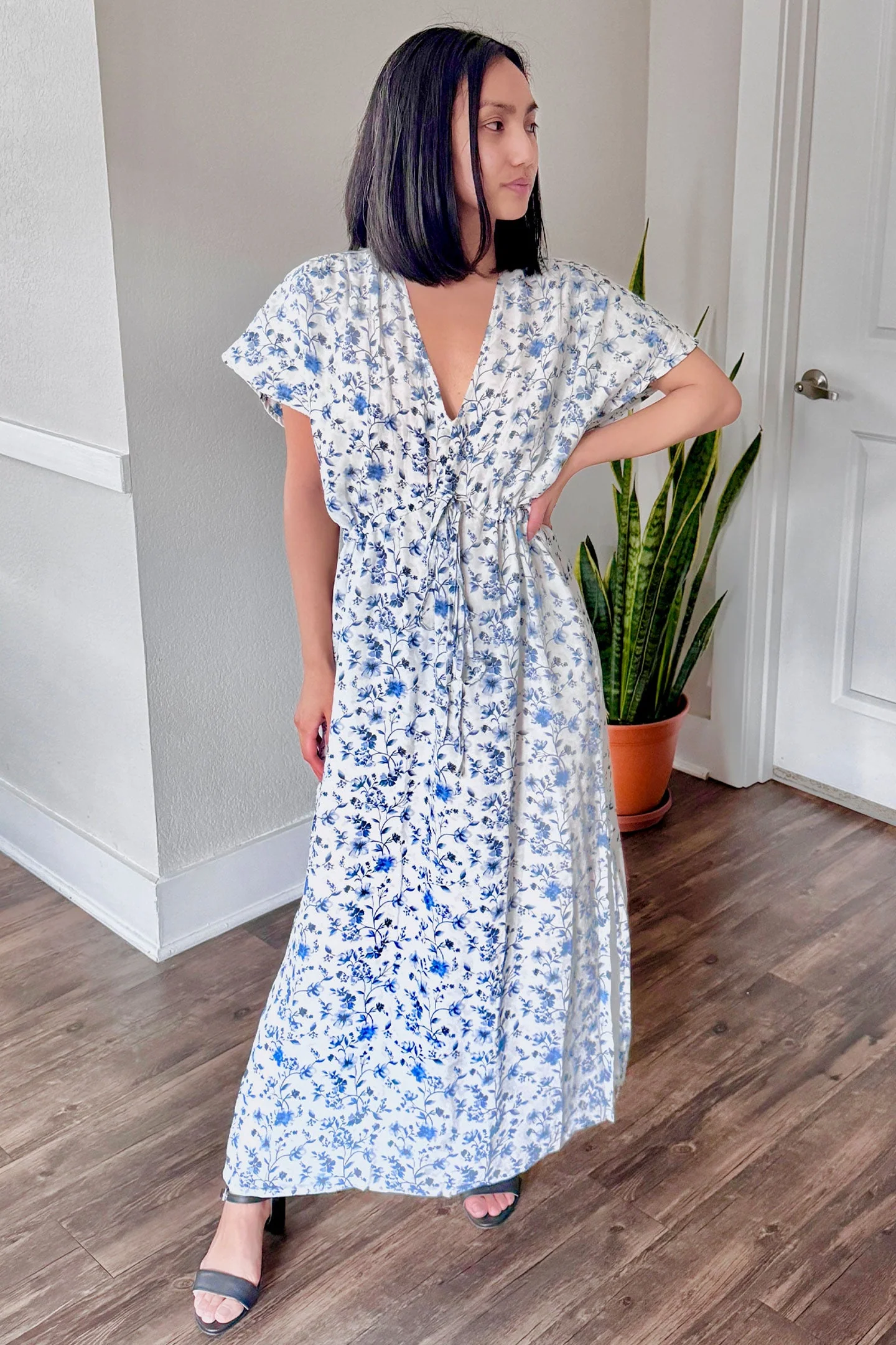 Gathered Maxi Dress in Blue Florals - Image 6