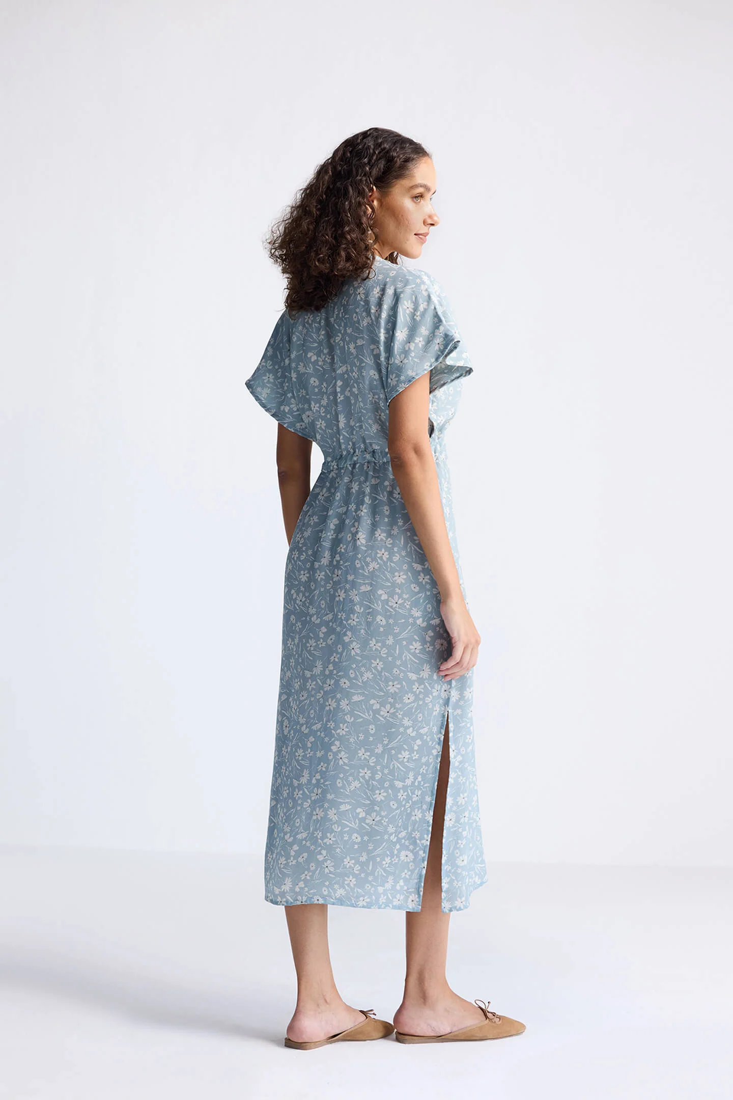Gathered Maxi Dress in Light Blue Florals - Image 2
