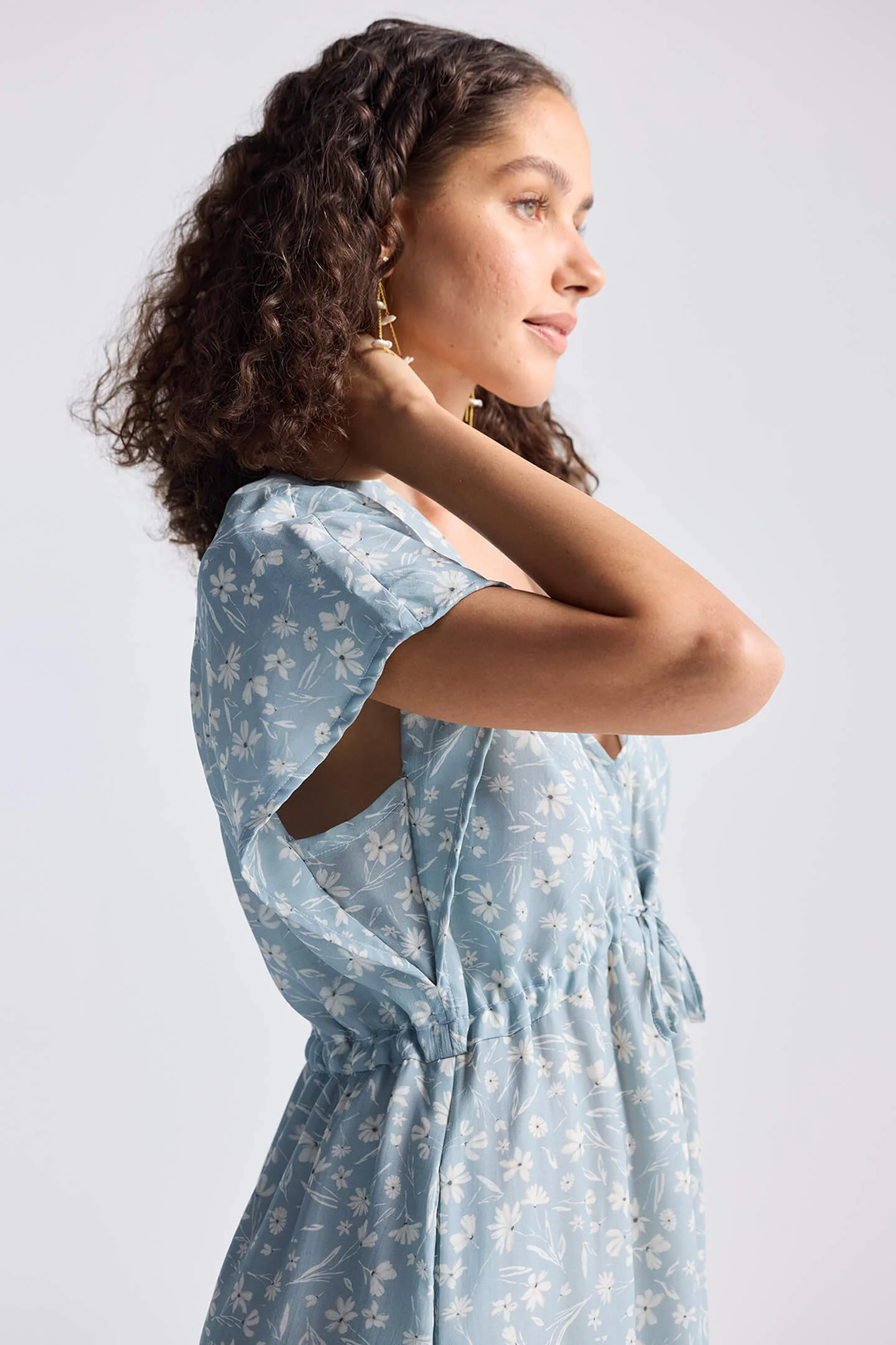 Gathered Maxi Dress in Light Blue Florals - Image 4