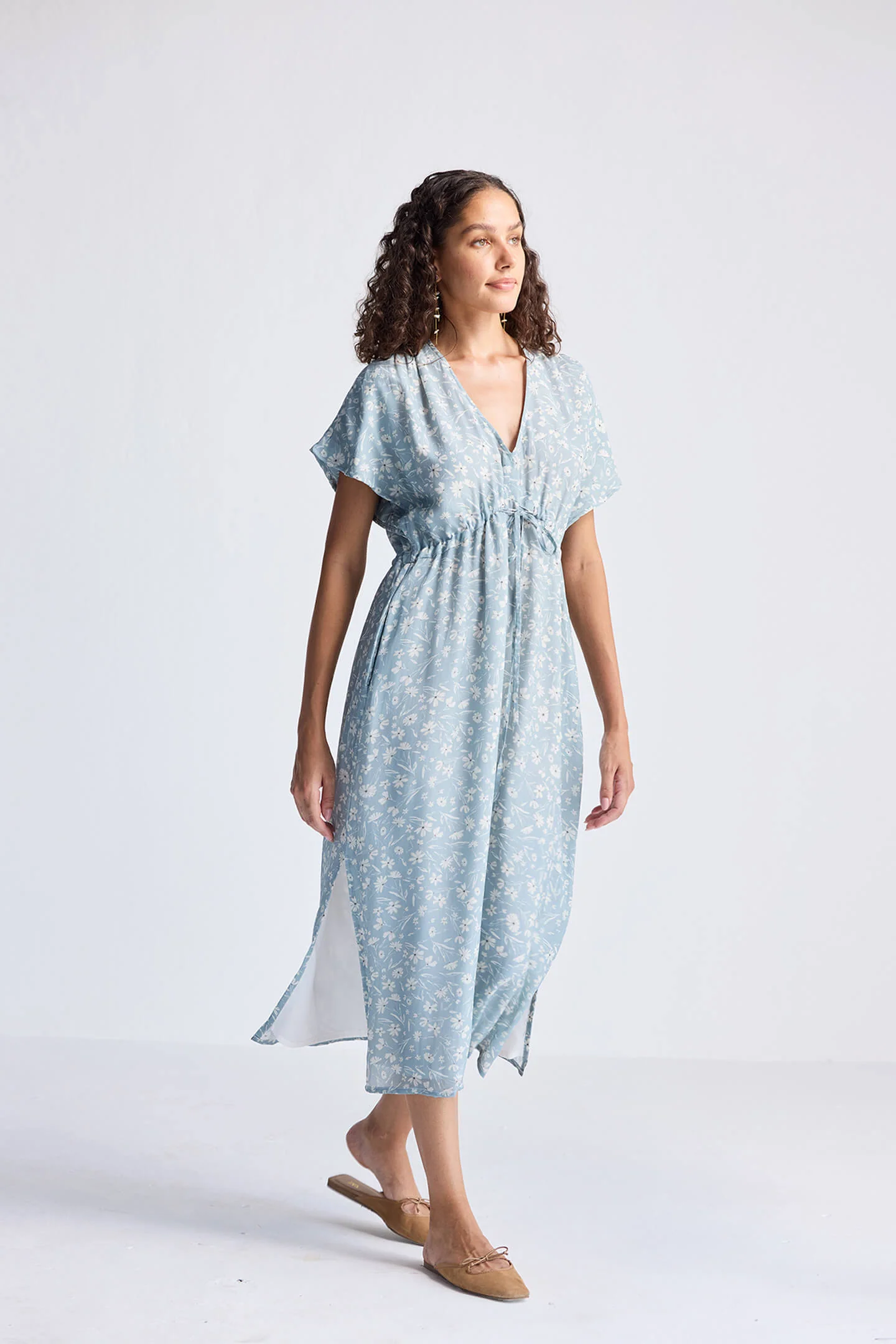Gathered Maxi Dress in Light Blue Florals - Image 5