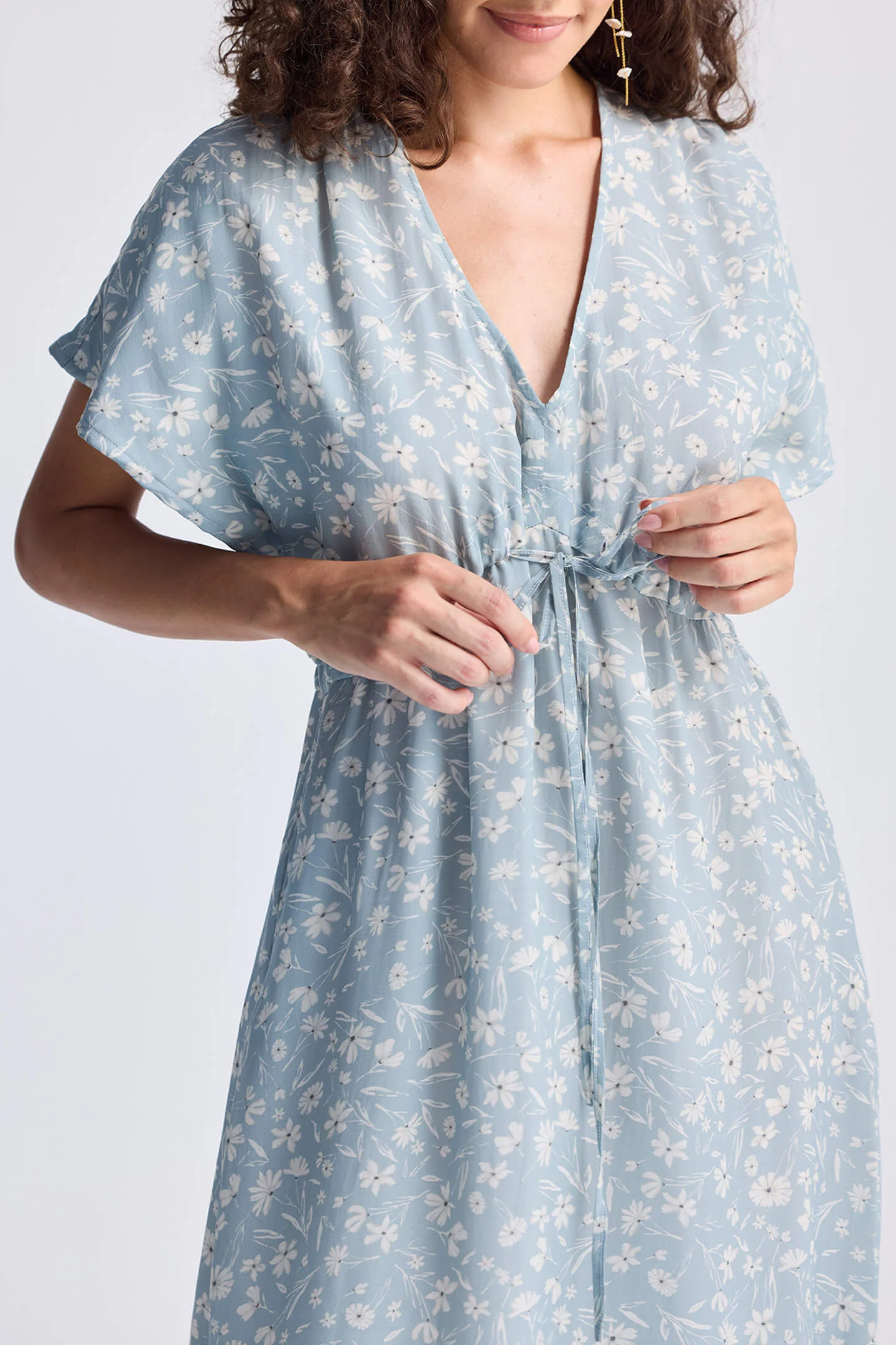 Gathered Maxi Dress in Light Blue Florals - Image 6