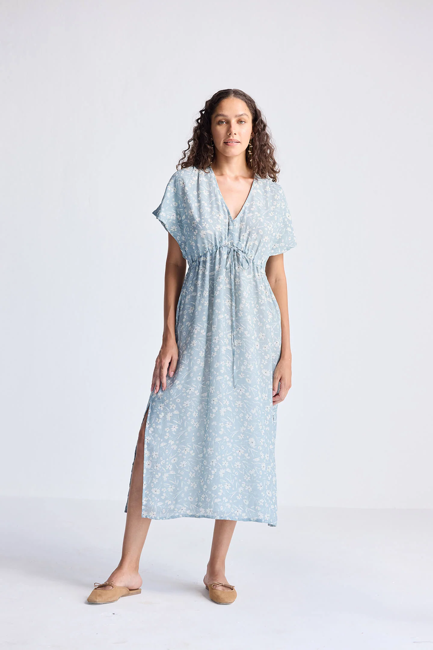 Gathered Maxi Dress in Light Blue Florals - Image 7