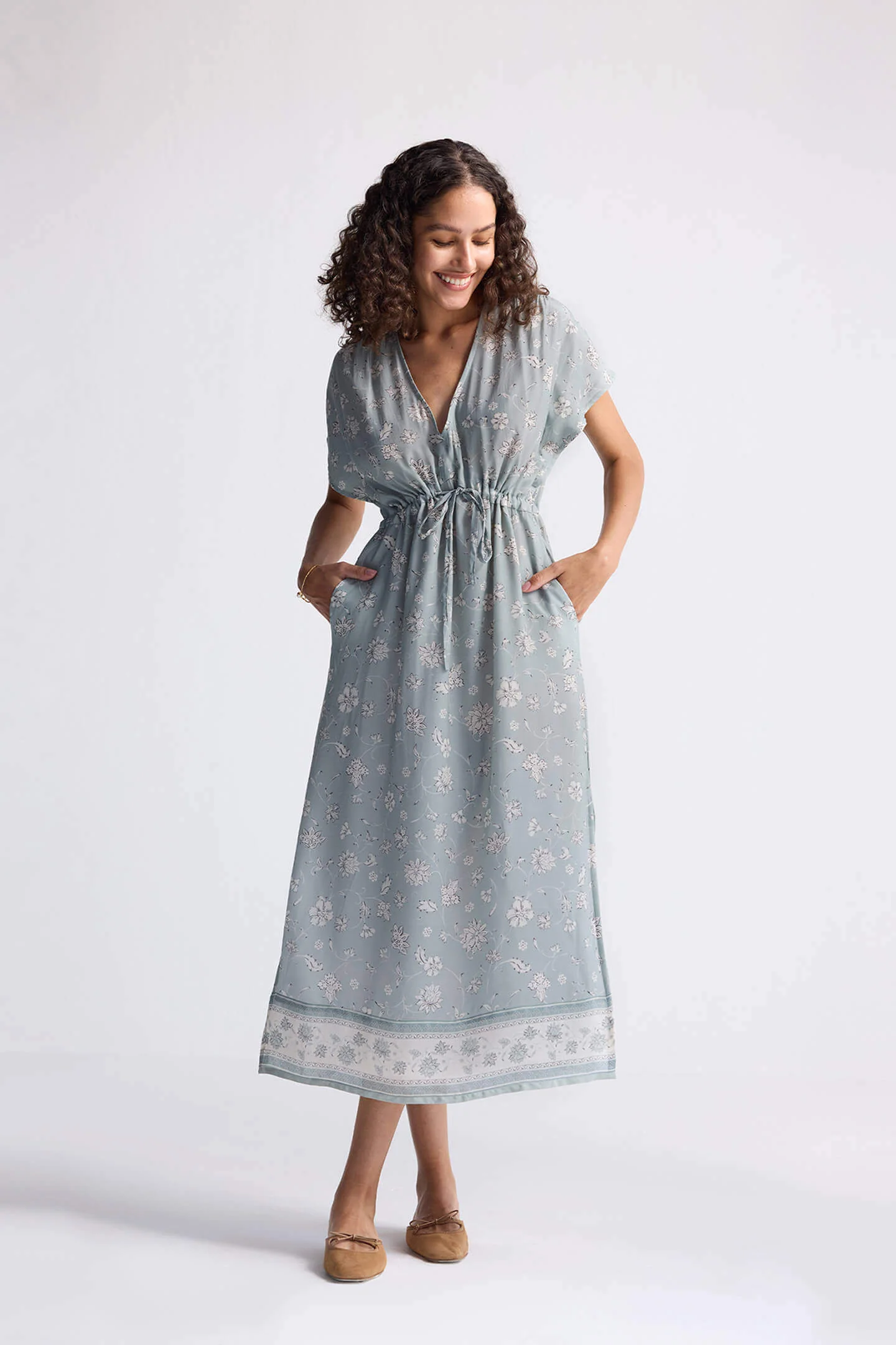 Gathered Maxi Dress in Sage Green - Image 4