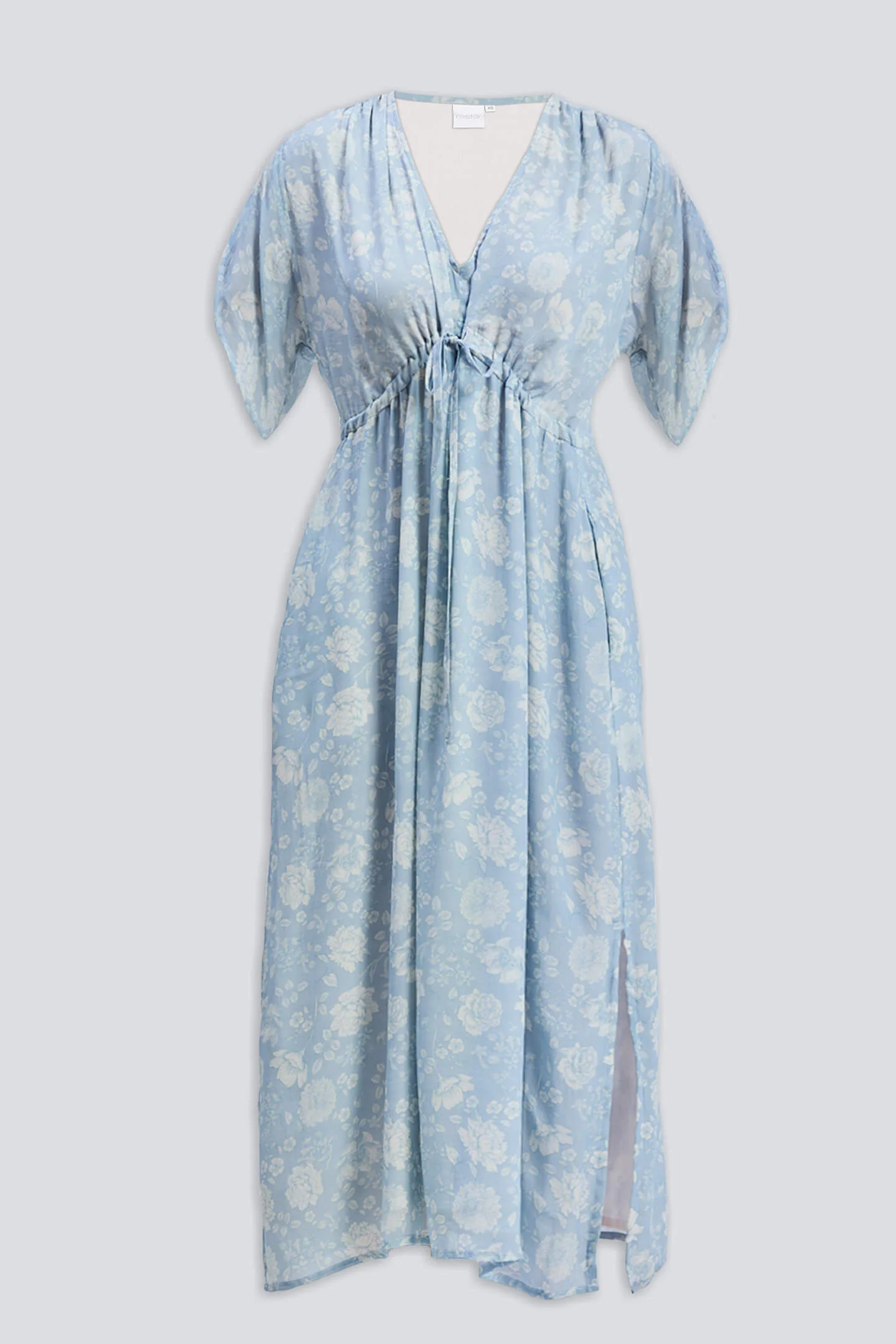 Gathered Maxi Dress with Drawstring in Blue Florals - Image 14