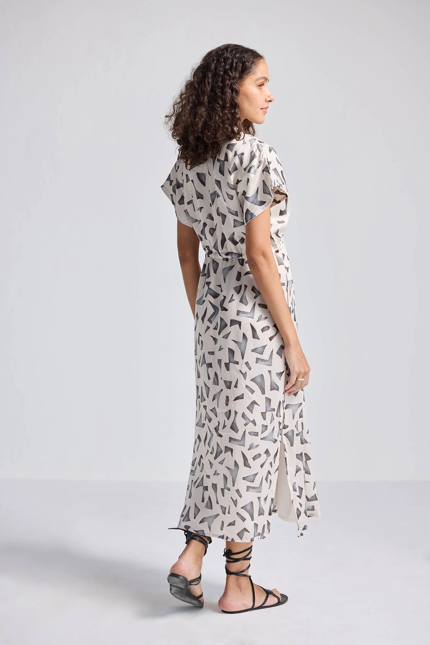 Gathered Maxi Dress with Side Slits in Mosaic - Image 2