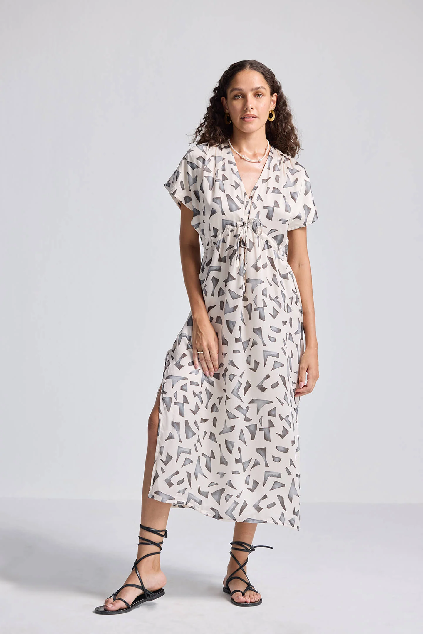 Gathered Maxi Dress with Side Slits in Mosaic - Image 4