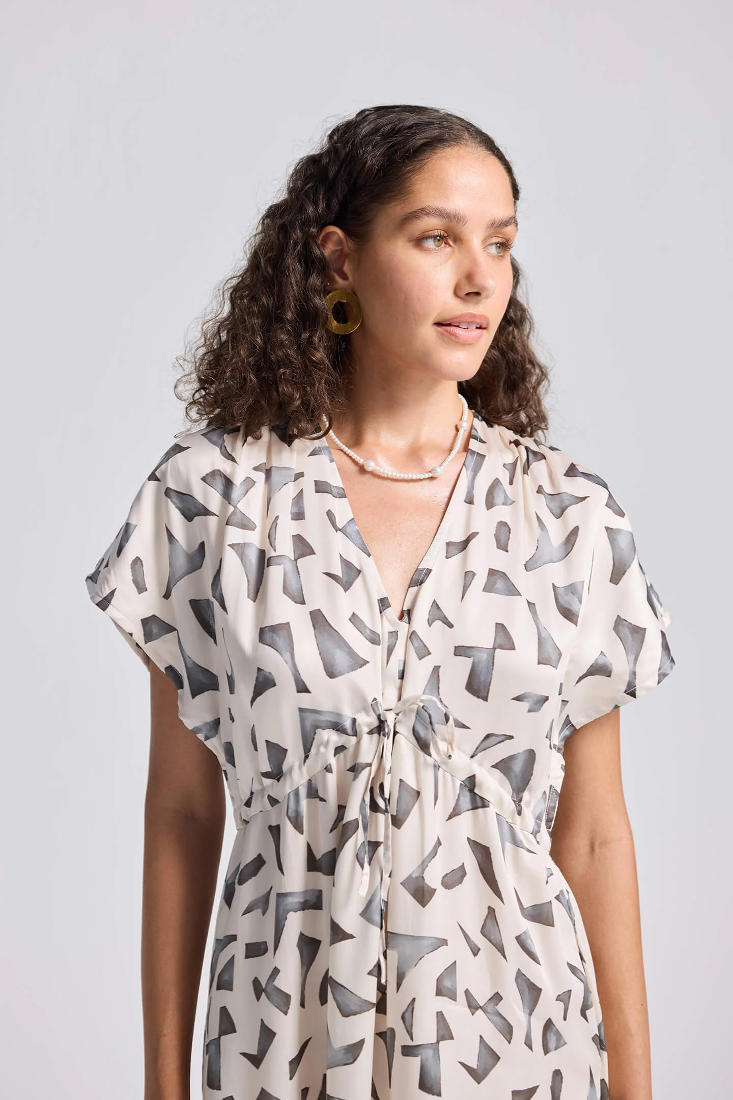 Gathered Maxi Dress with Side Slits in Mosaic - Image 6